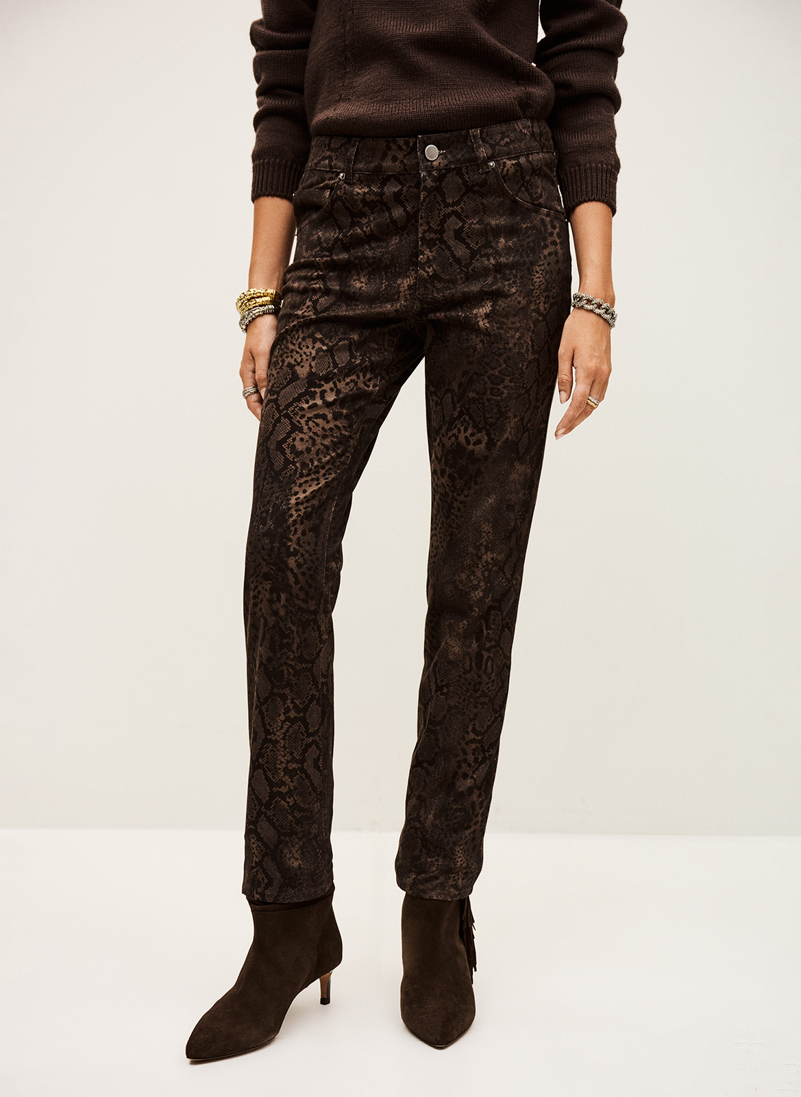 BA&SH Jean droit motif python stinsy Marron