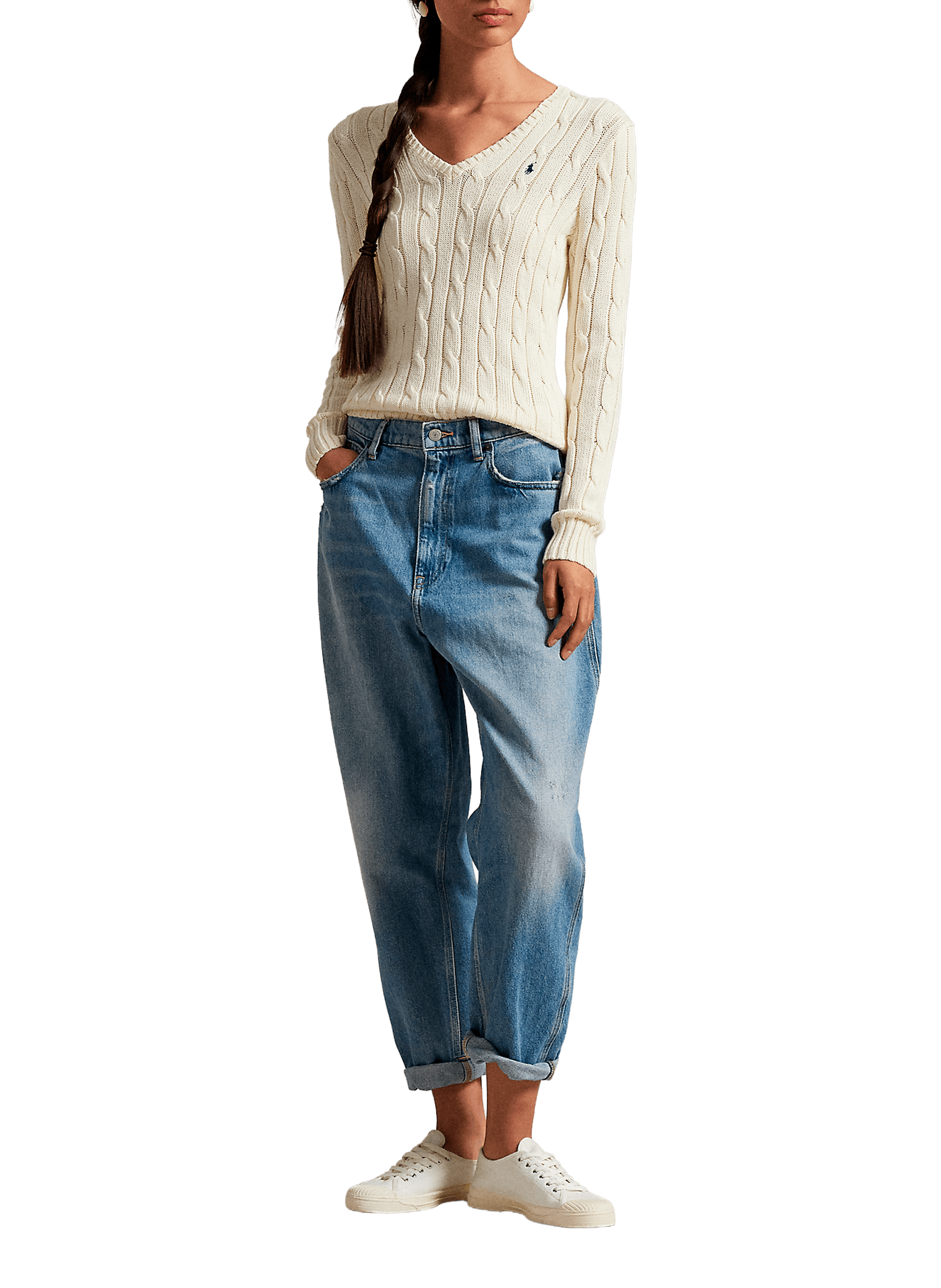 Pull col V en coton POLO RALPH LAUREN Beige