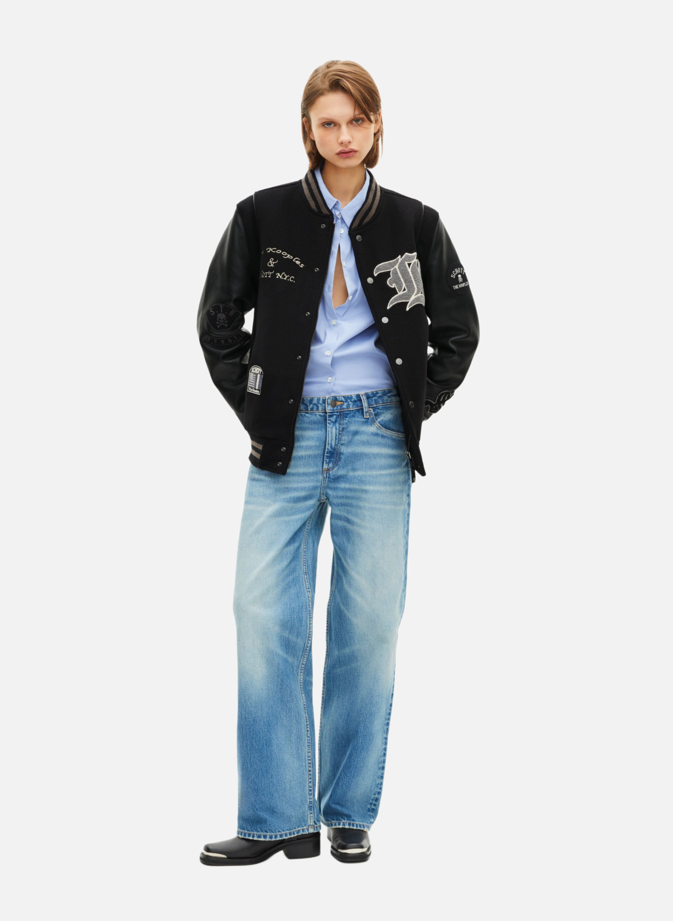 Blouson varsity en cuir THE KOOPLES Noir