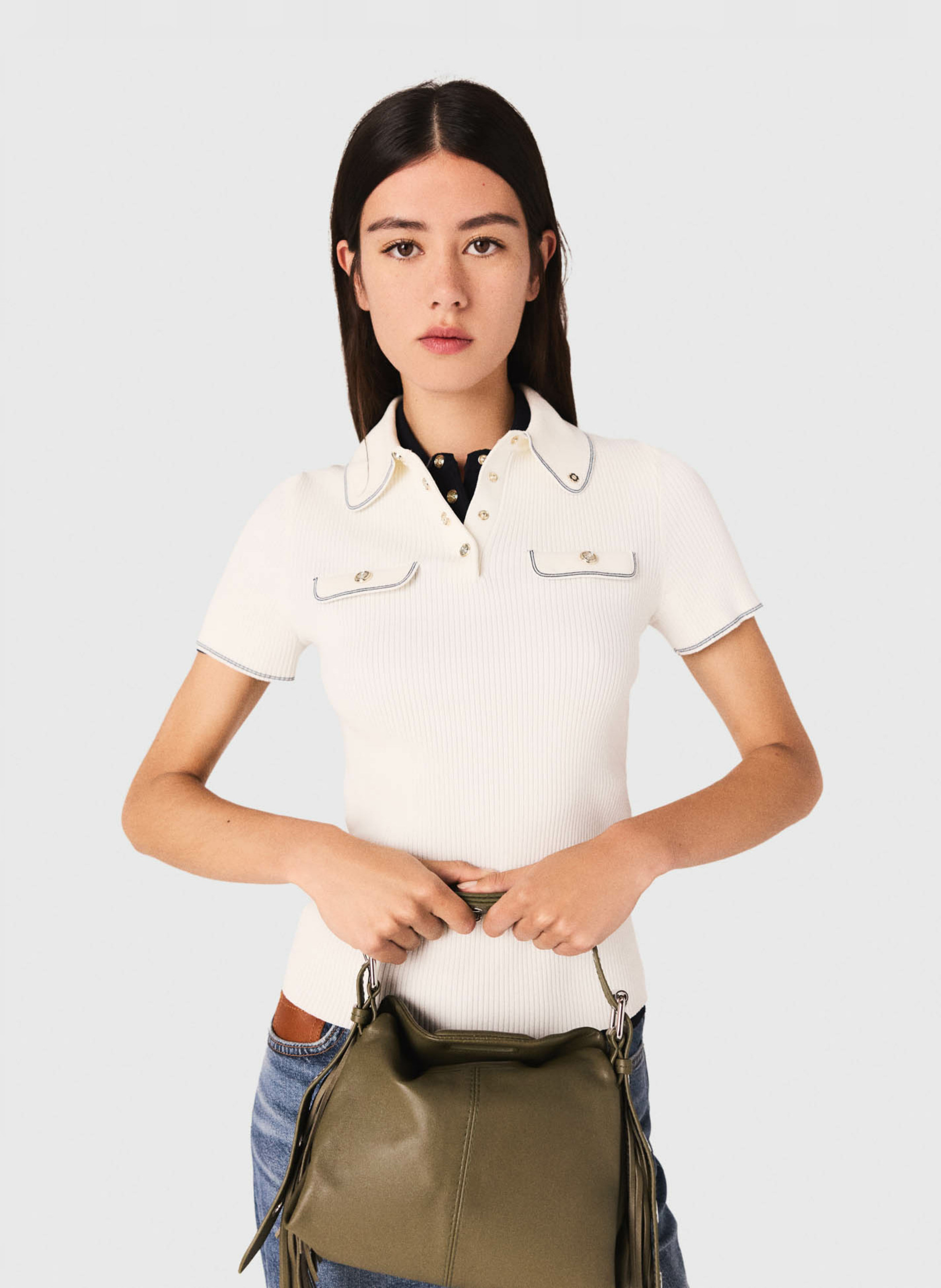 MAJE Pull col polo Blanc