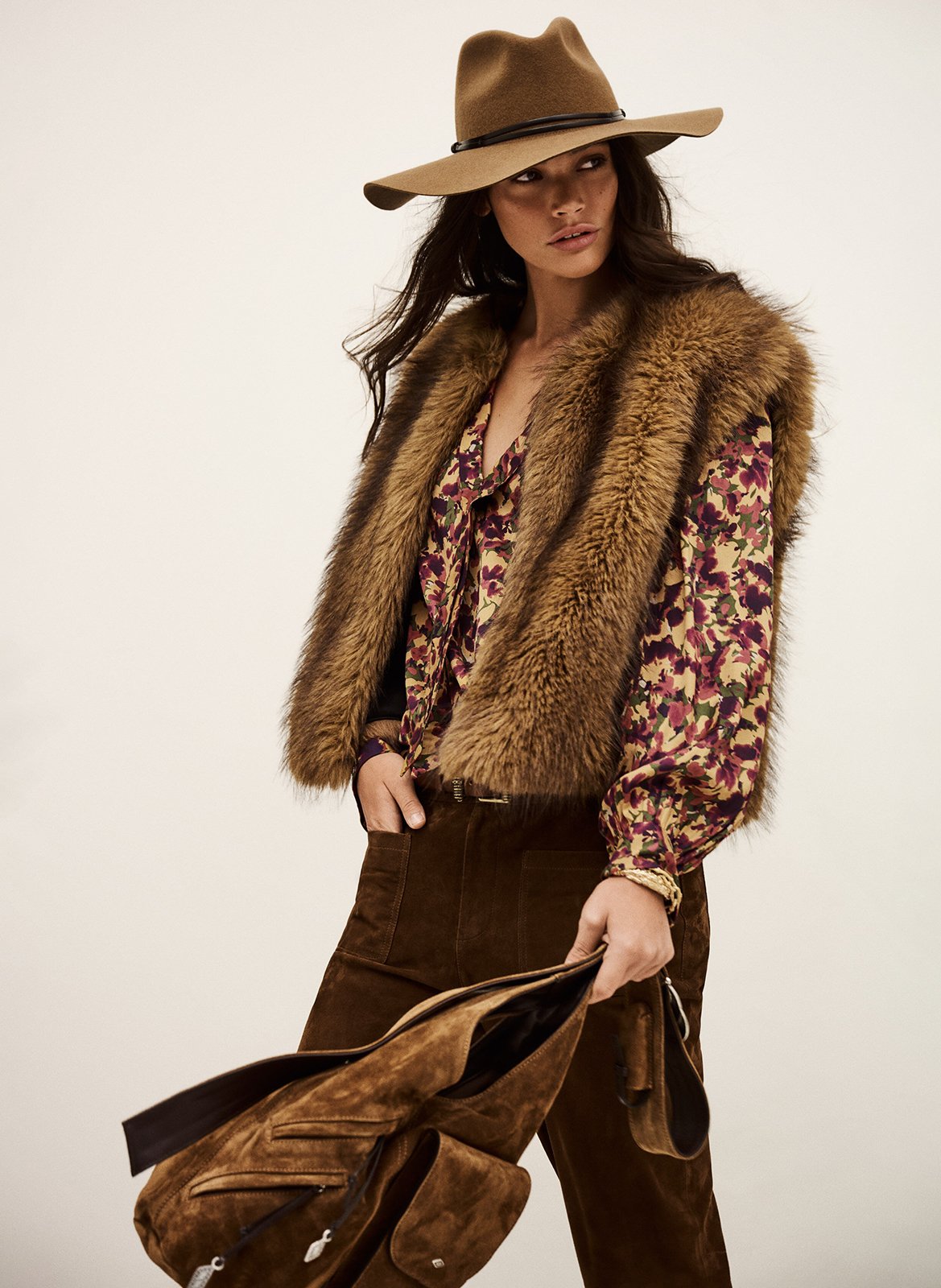 Blouse droite col tunisien imprimé nale Orange