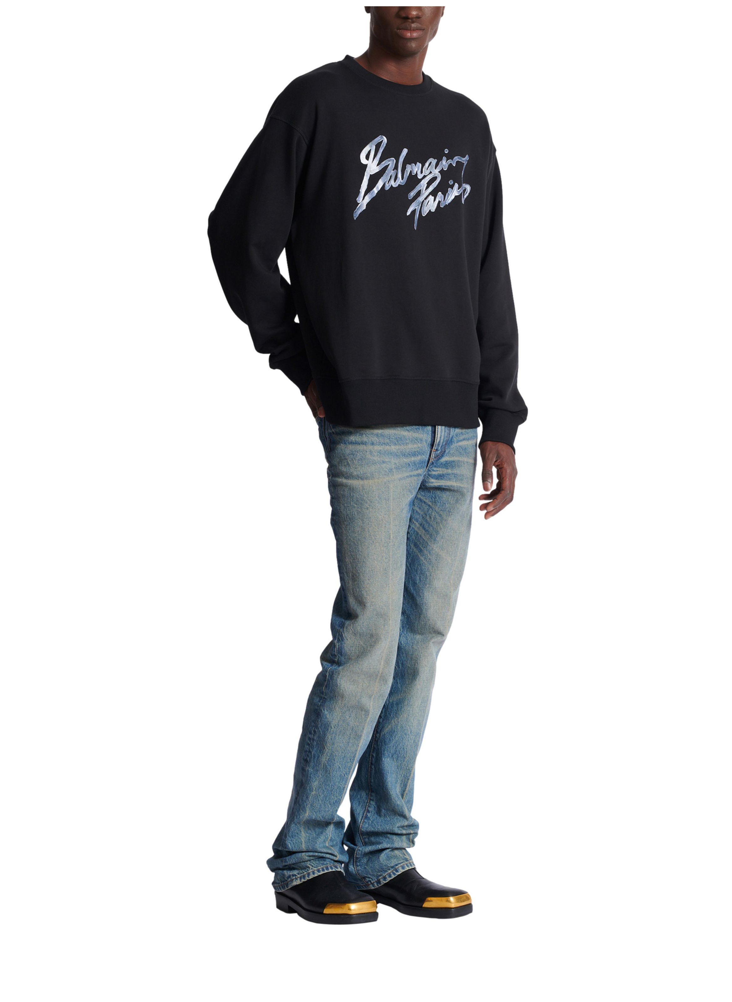 Sweatshirt en coton avec imprimé BALMAIN Noir