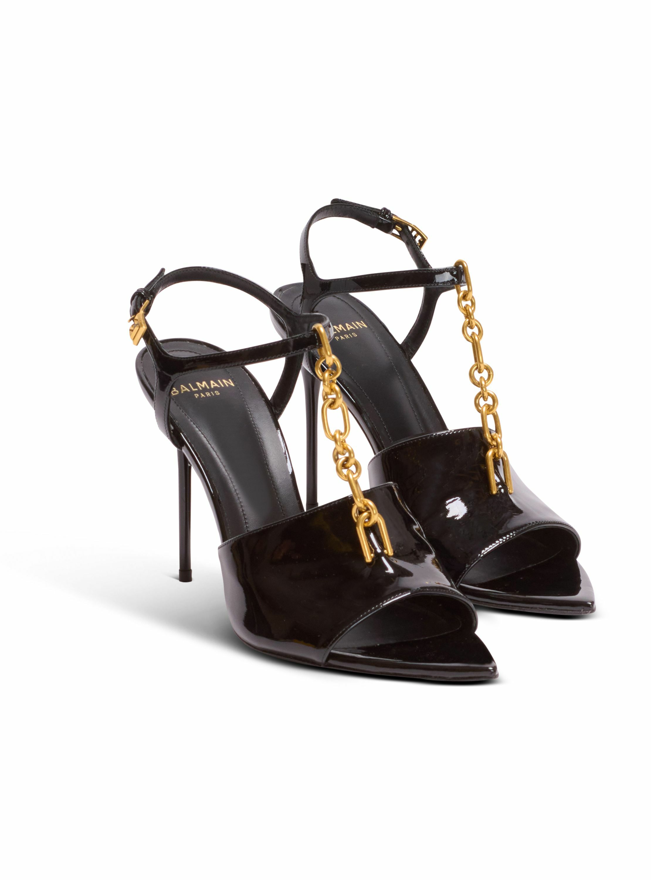 Sandales à talons sync en cuir verni BALMAIN Noir