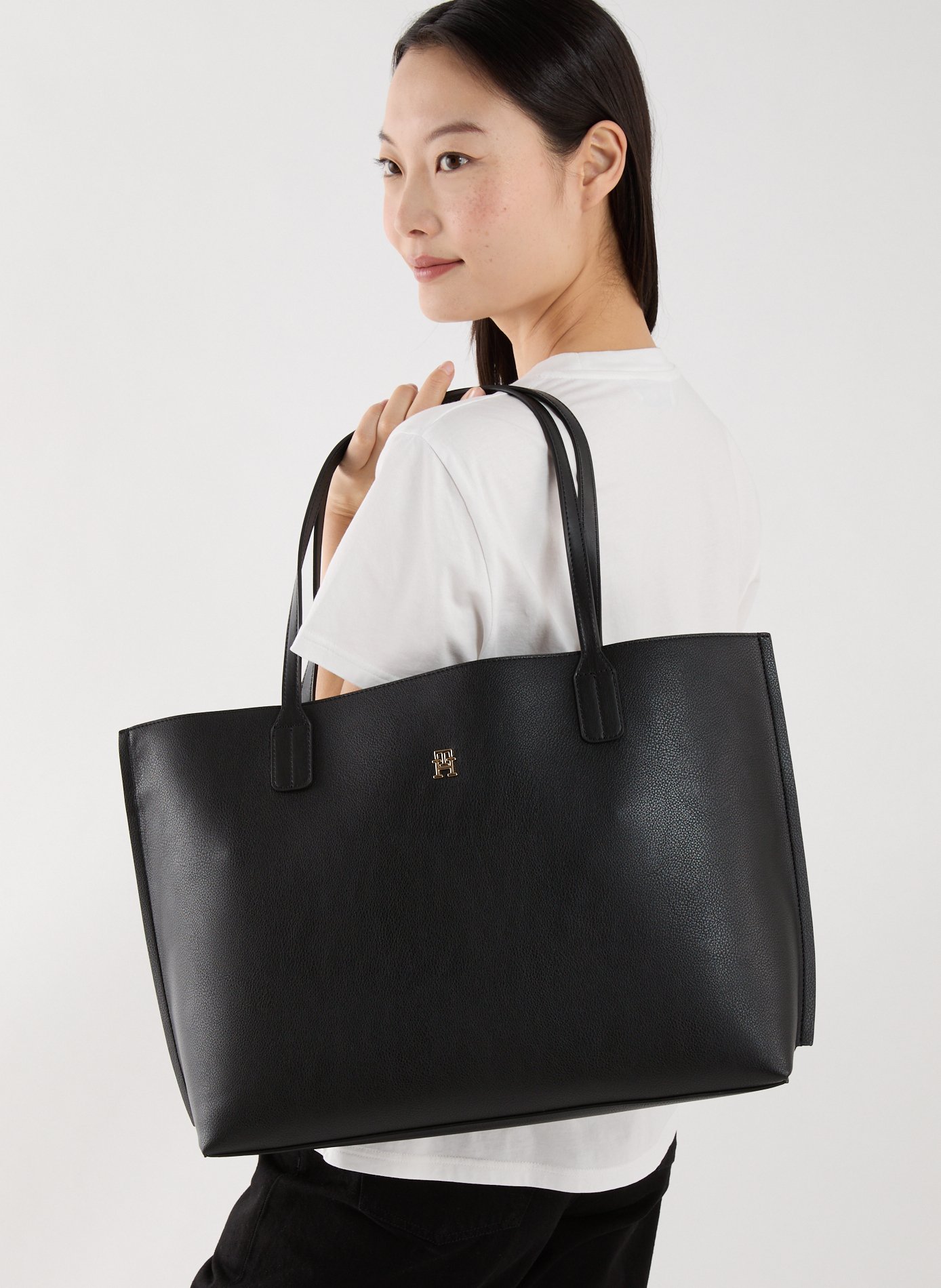 Cabas à plaque monogramme TH TOMMY HILFIGER Noir