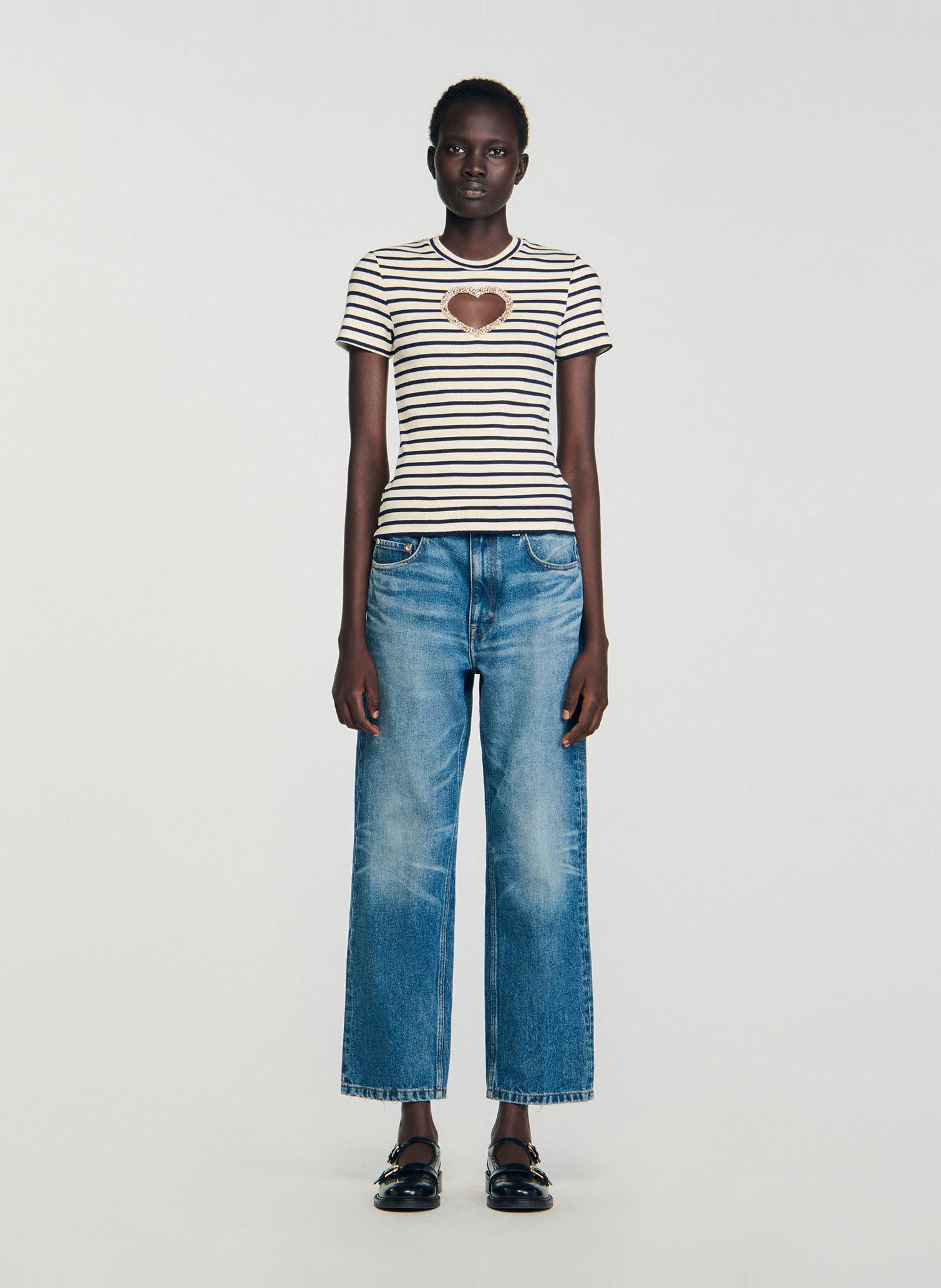 Tee-shirt col rond à rayures SANDRO Beige