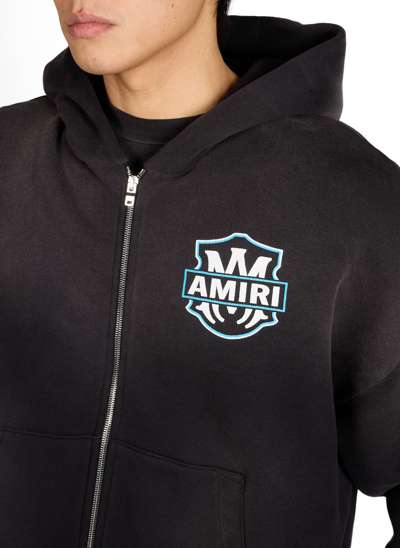 Oversized zip-up cotton hoodie with hood AMIRI Black