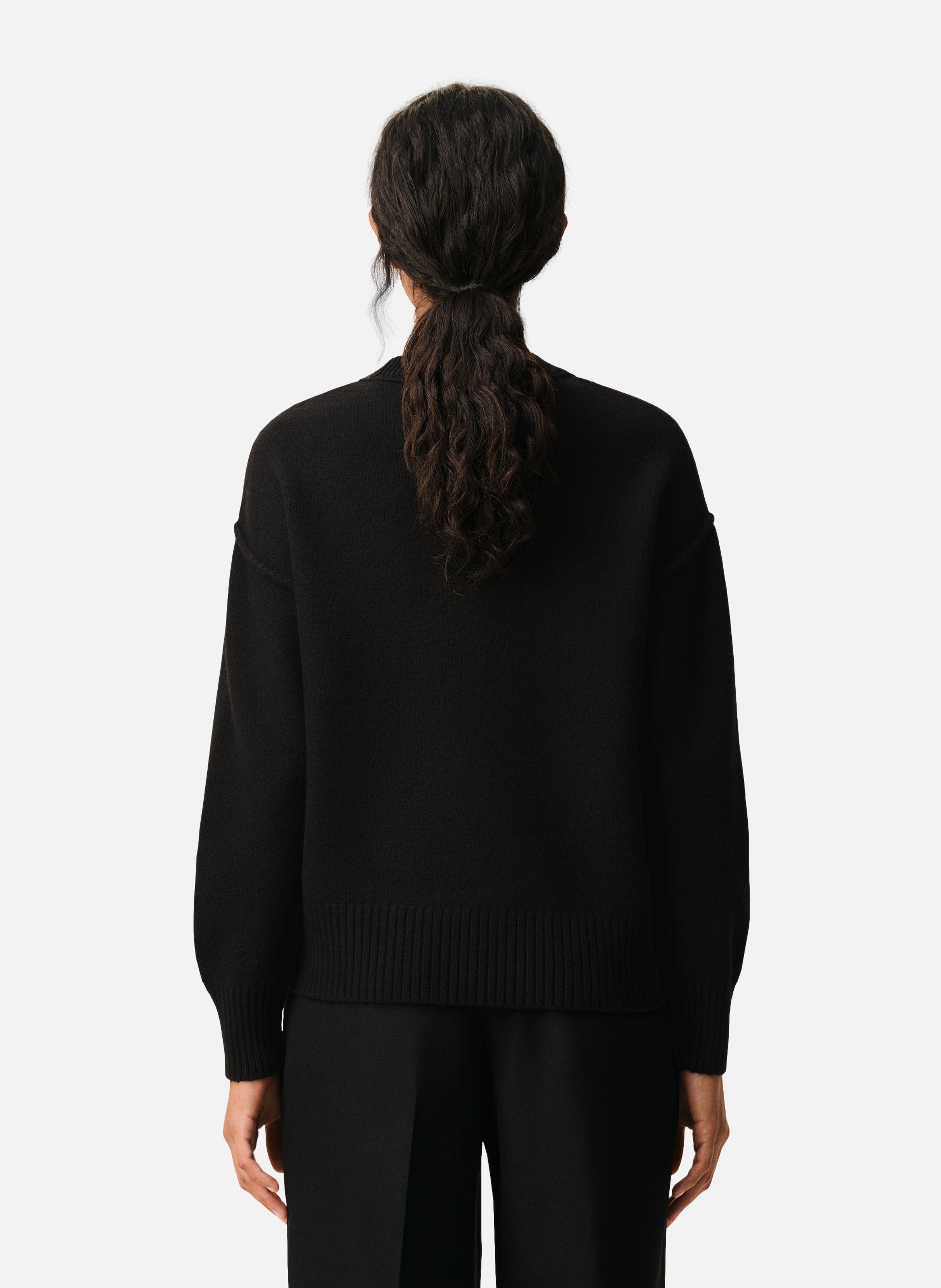 Pull Col Rond Ami De Coeur En Laine unisexe AMI PARIS Noir