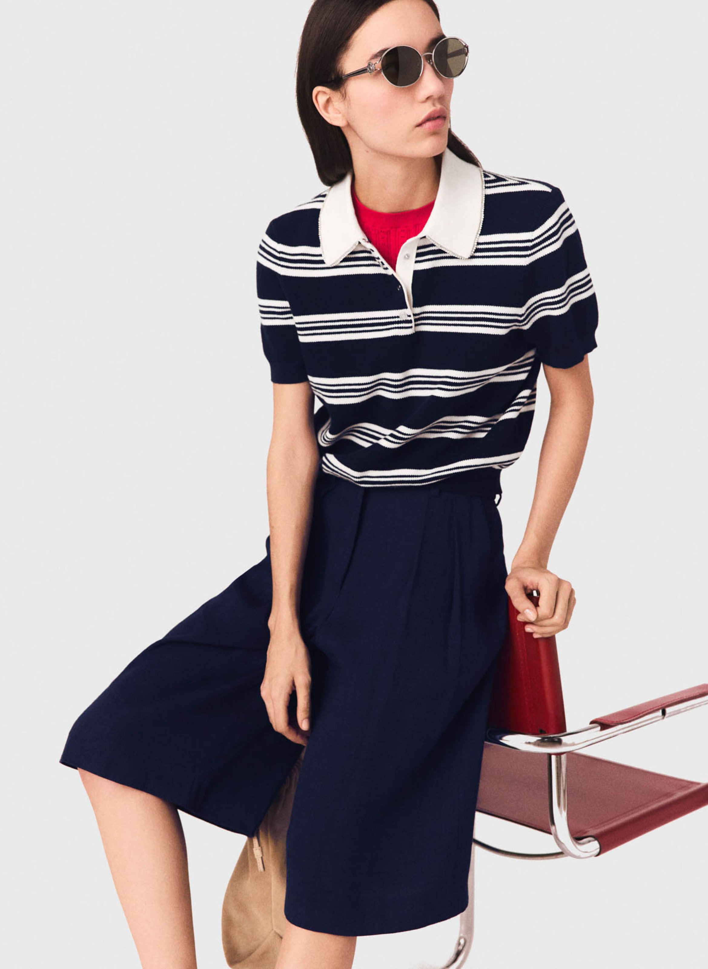 Polo en maille ajusté en coton mélangé MAJE Beige