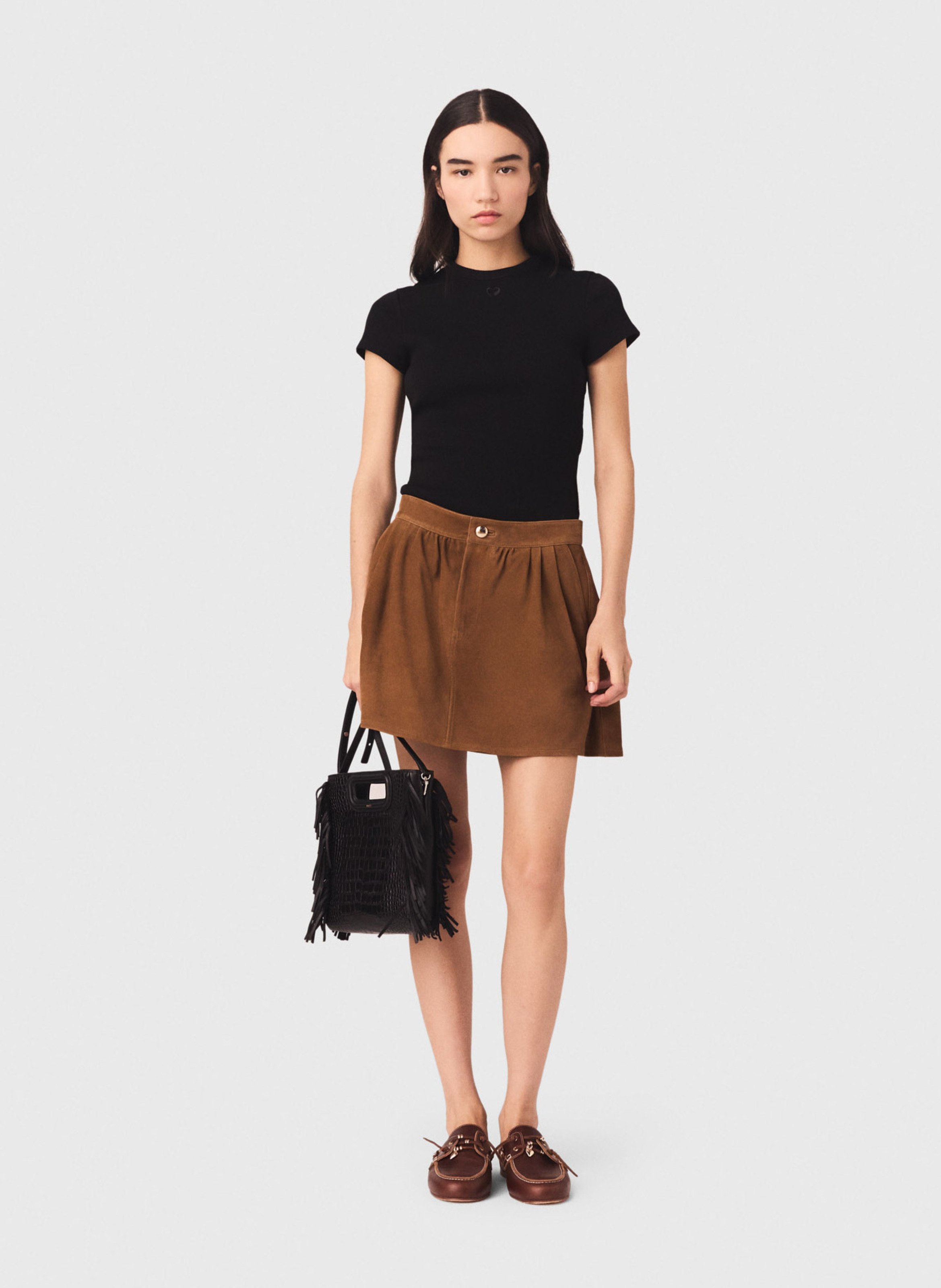 T-shirt ajusté col rond en coton mélangé MAJE Noir