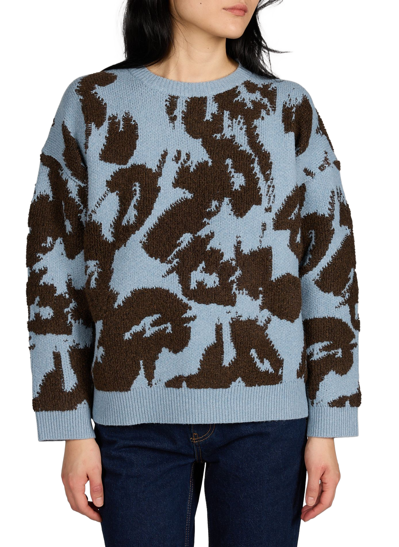 Pull ample col rond à motif TOPSHOP Bleu