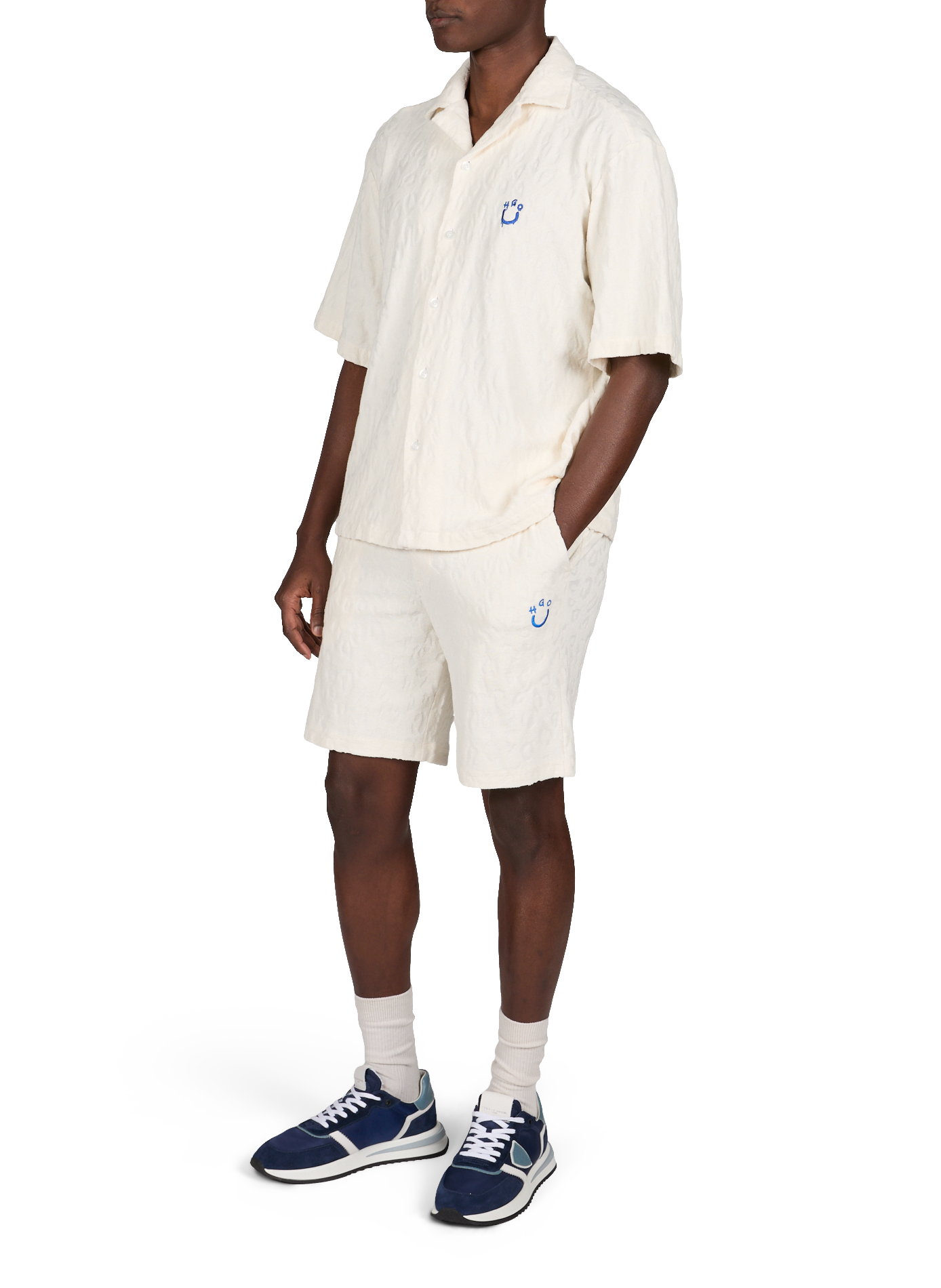 Short en coton éponge avec jacquard léopard HUGO BLUE Beige