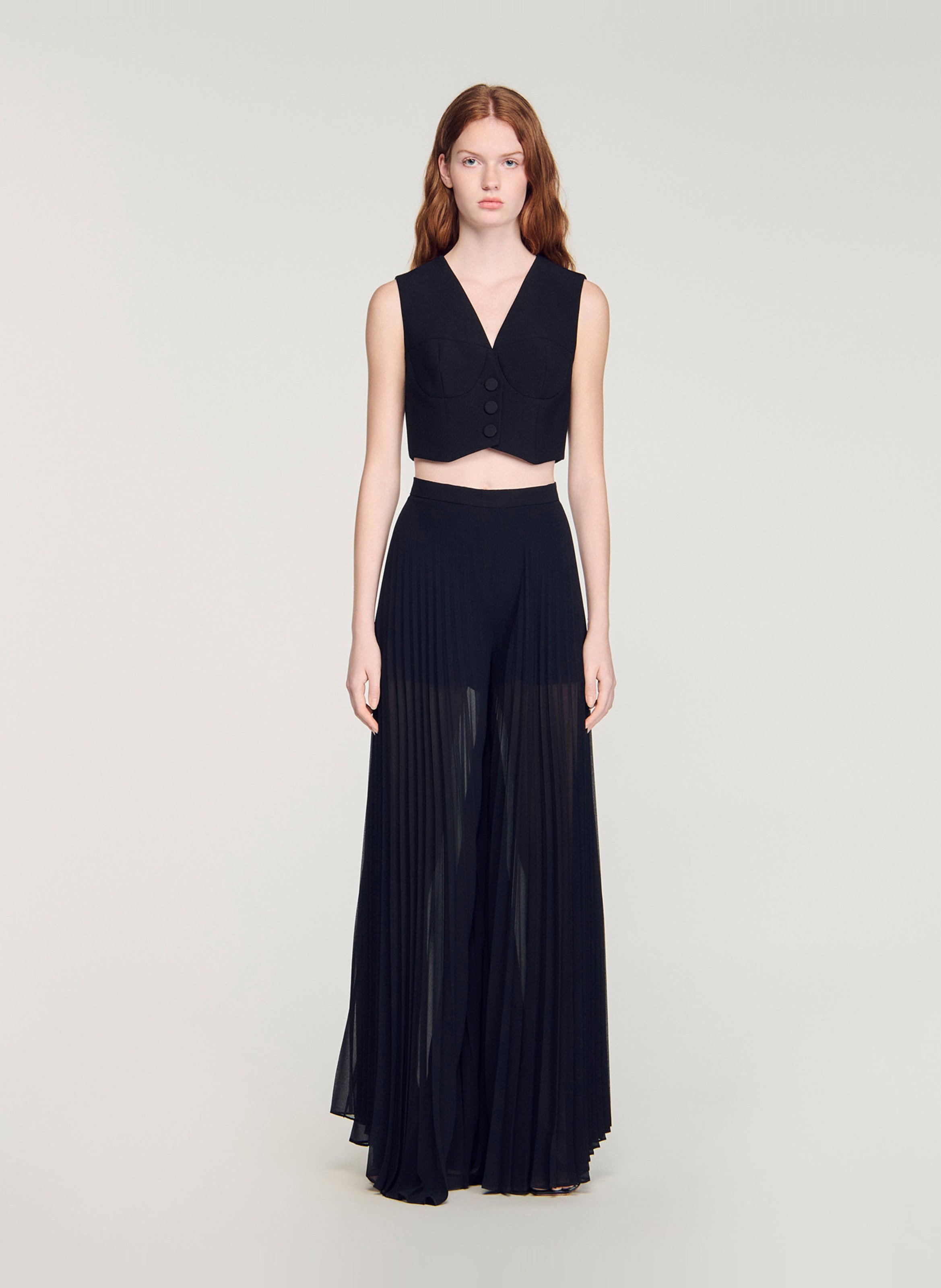 Pantalon large plissé taille haute SANDRO Noir