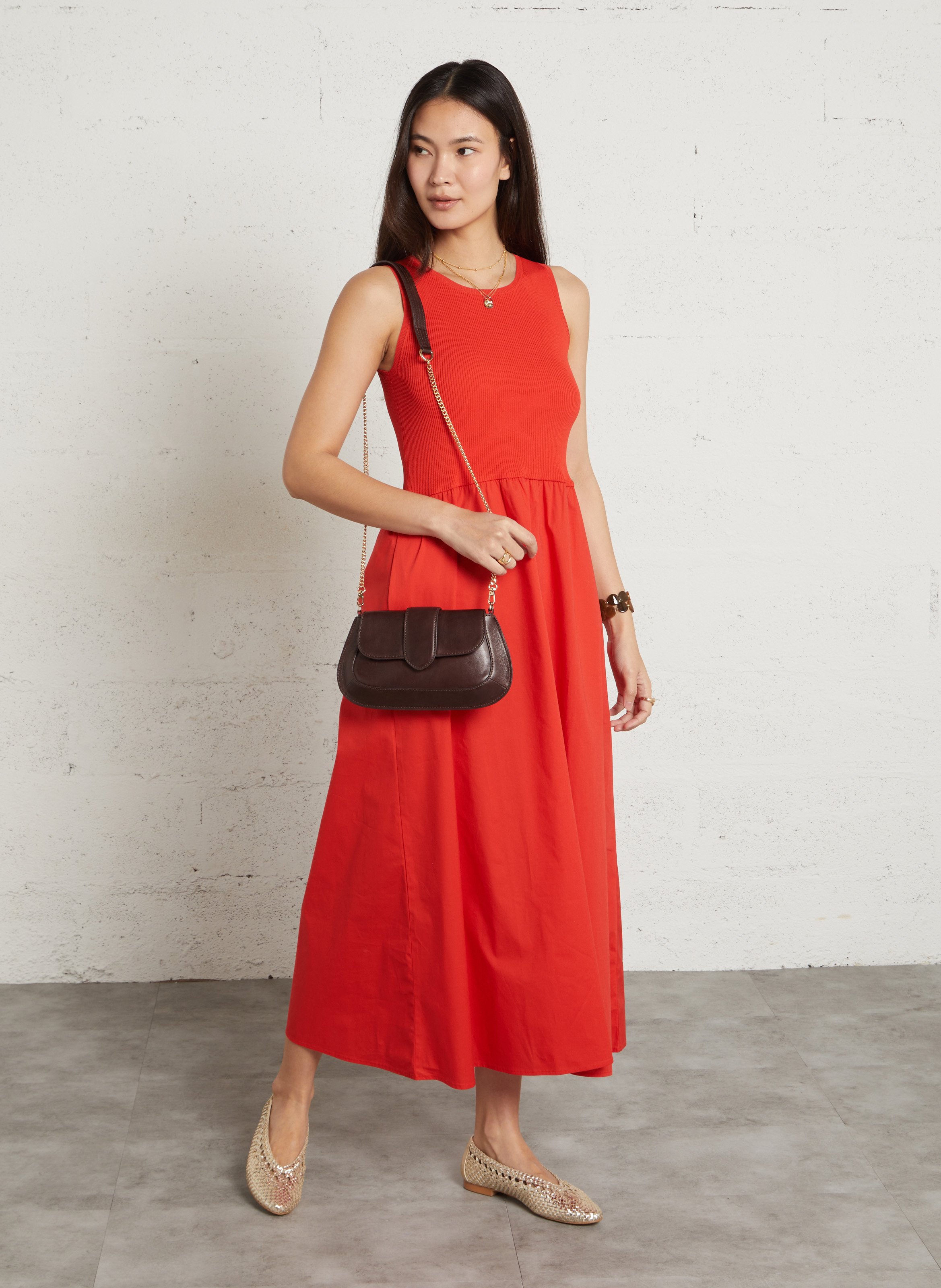 Robe longue bi-matière lys MAISON 123 Rouge