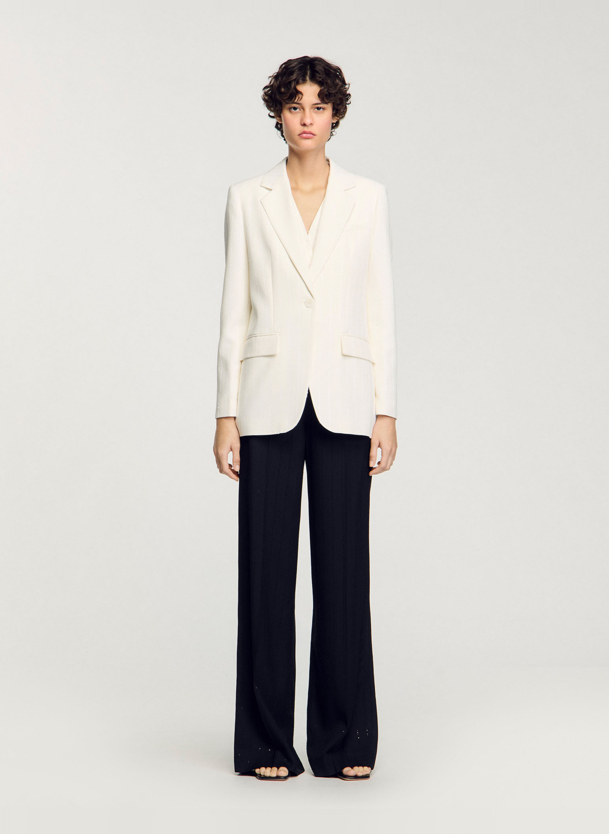 Veste tailleur rayée à sequins SANDRO Beige