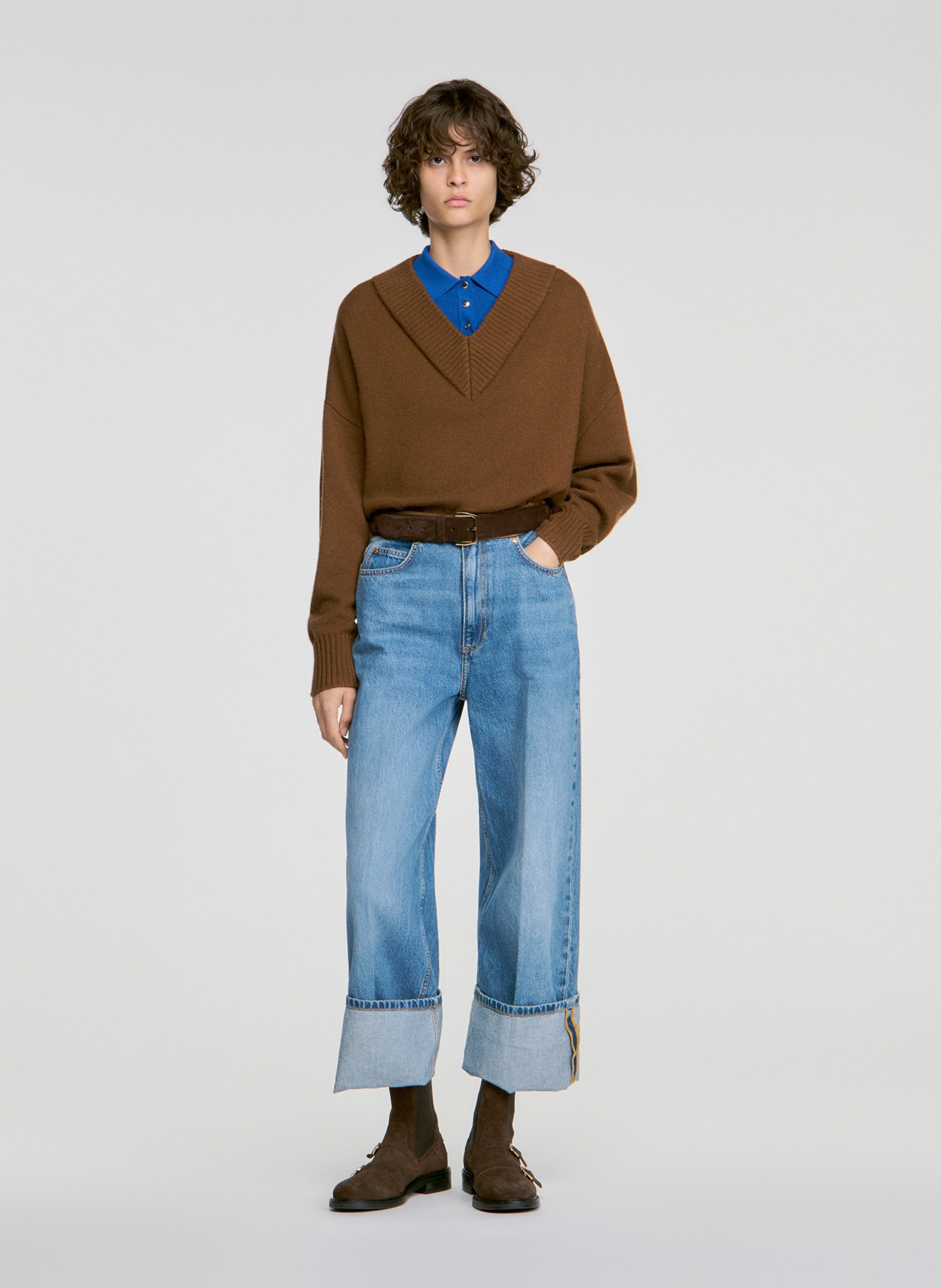 Pull oversize en laine et cachemire SANDRO Marron