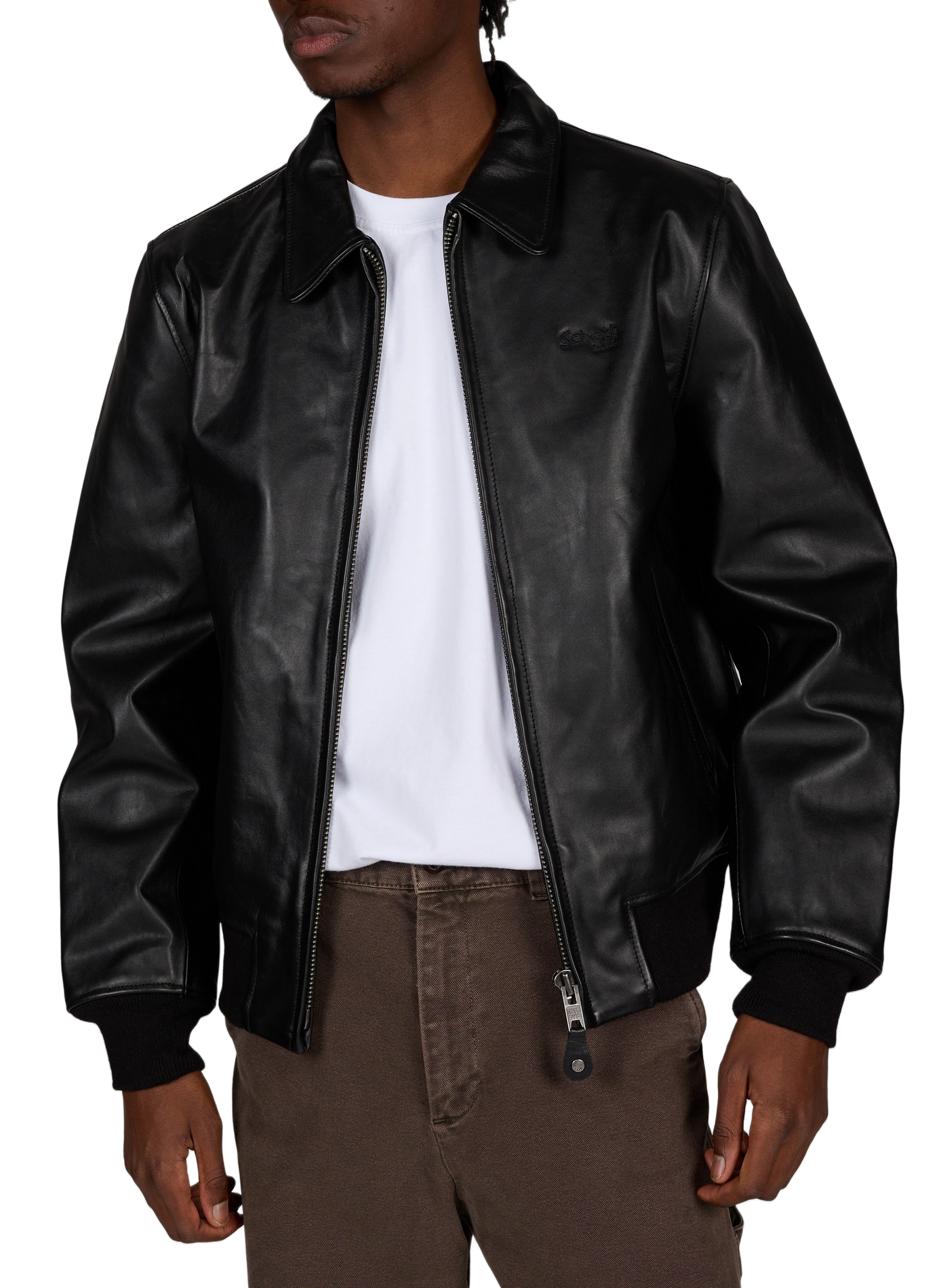 Plain straight-cut leather jacket SCHOTT Black