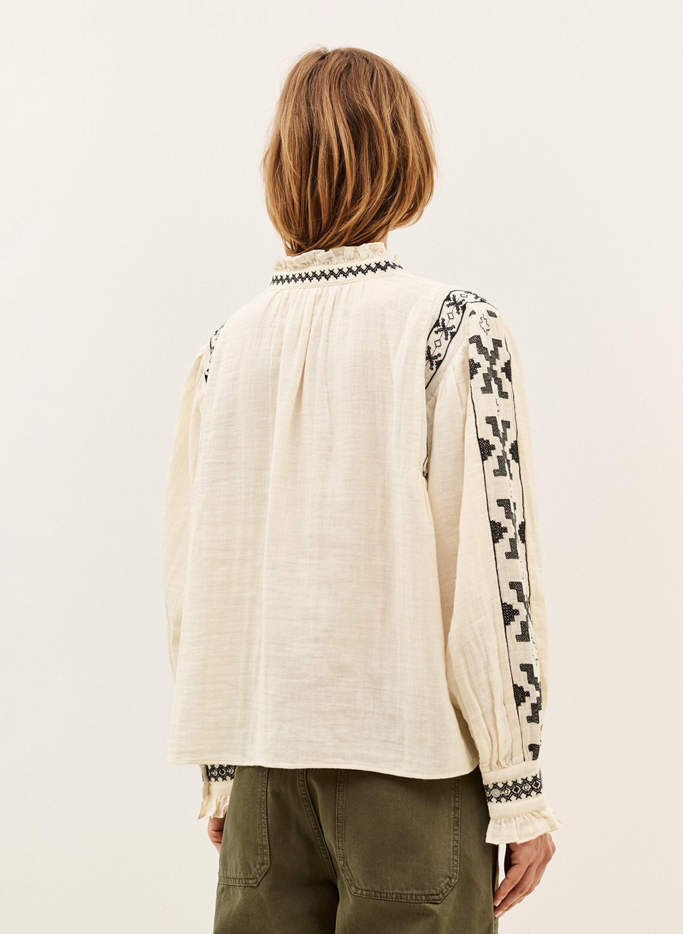 Blouse ample brodée en coton pidma BA&SH Beige