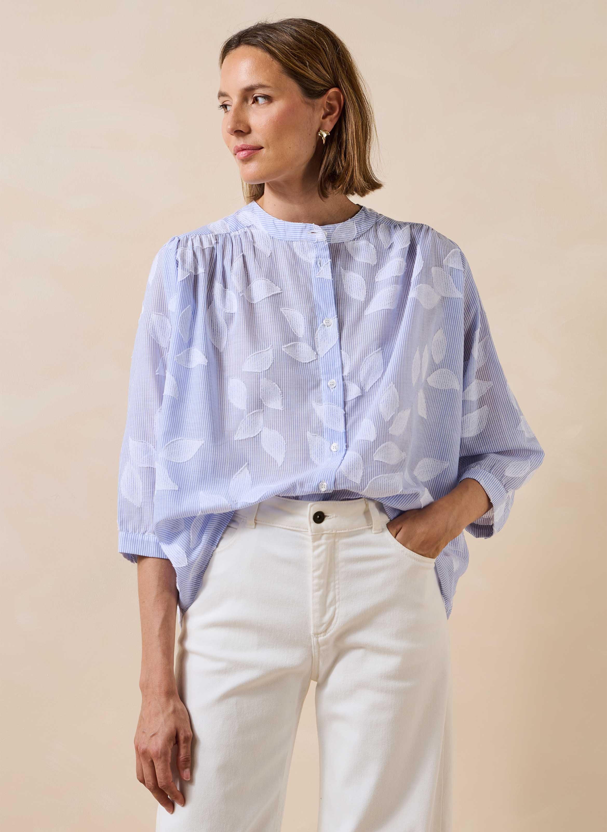 Ruimvallend katoenen overhemd met mao-kraag LA FEE MARABOUTEE Blauw