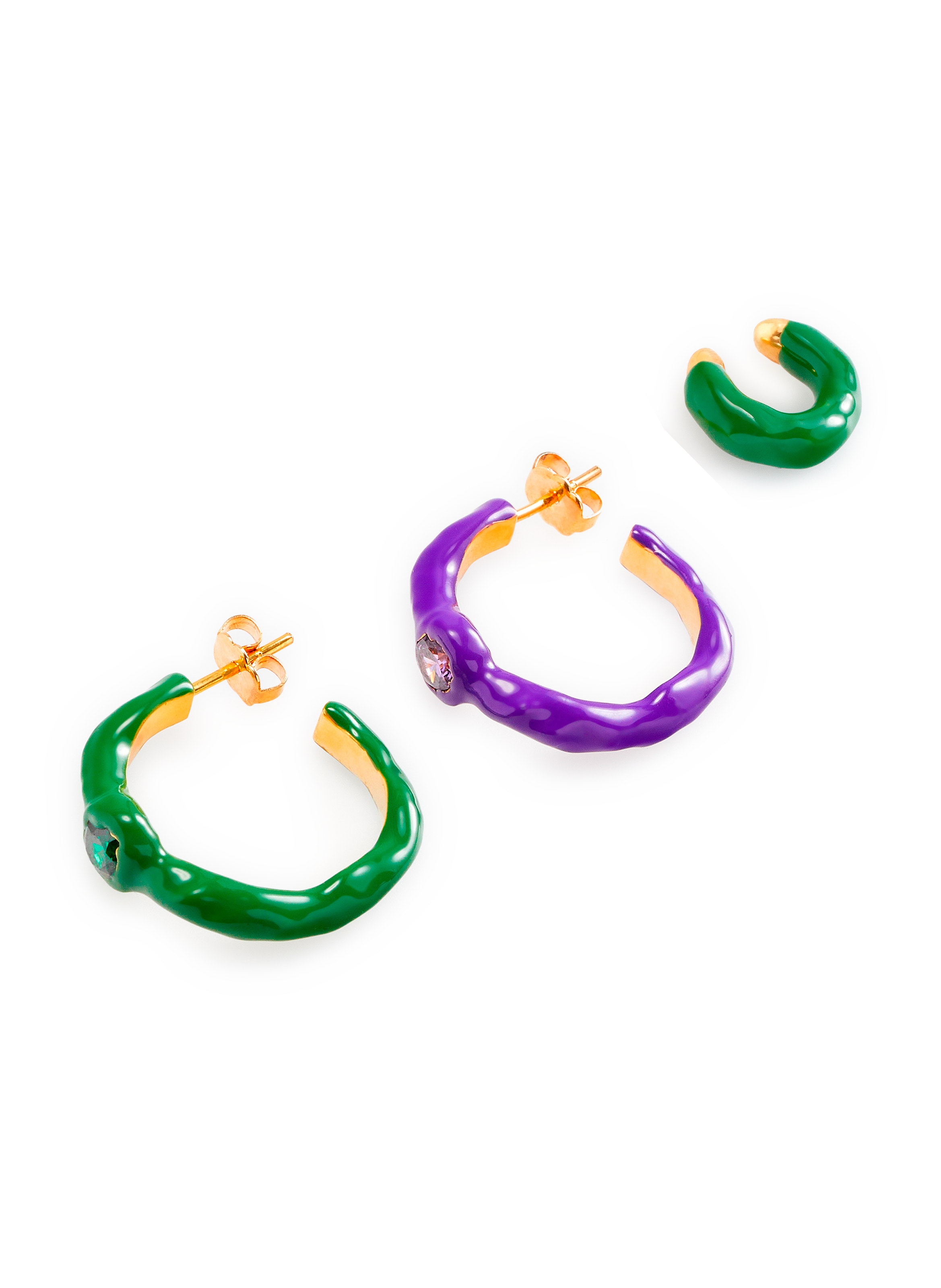 Boucles d'oreille en émail et cristaux multicolores