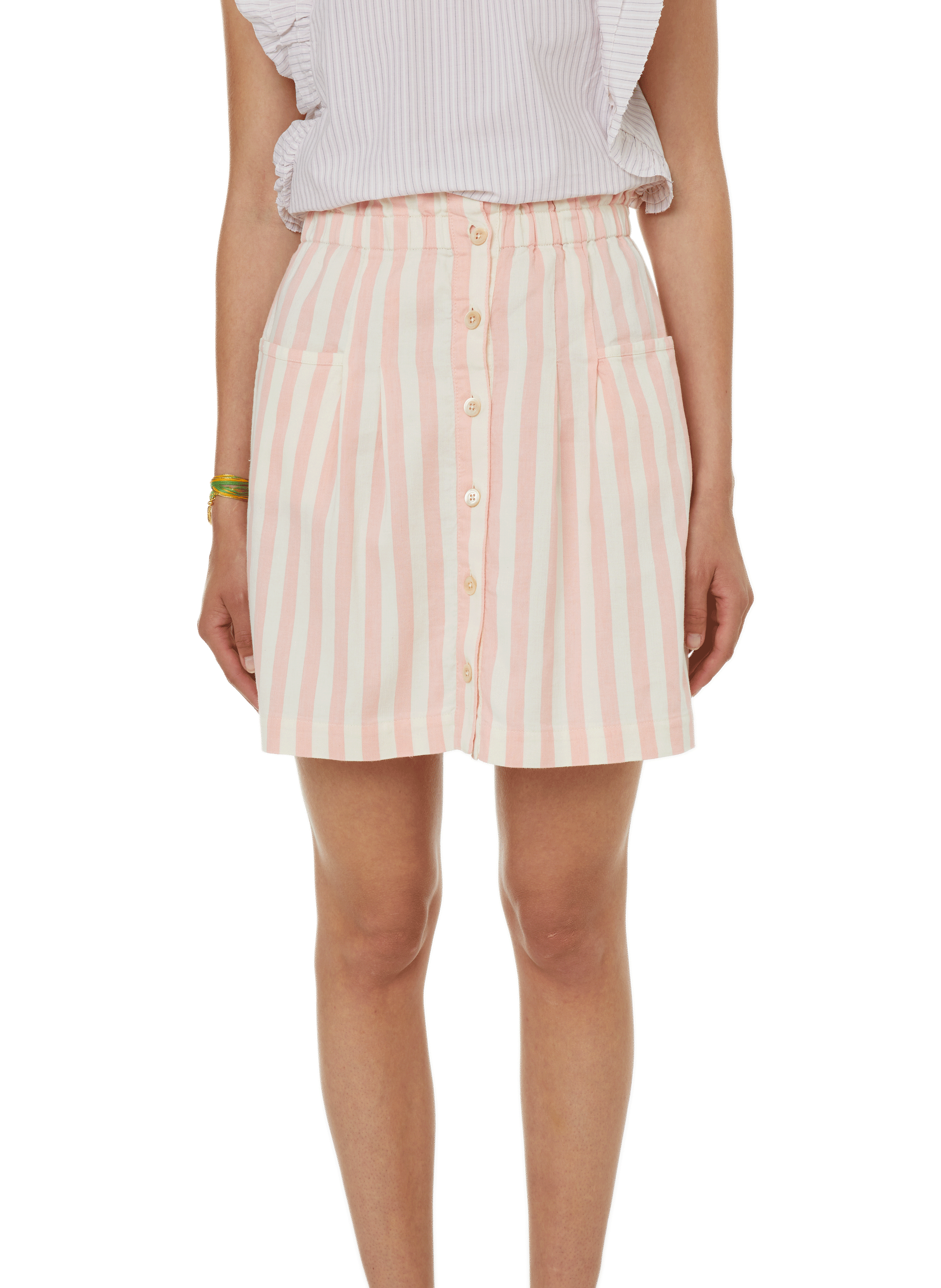 BELLEROSE Jupe rayée en lin et coton Rose