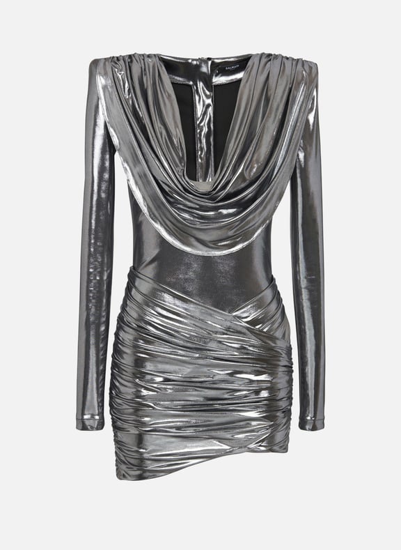 Robe courte métallisée drapée Argent by BALMAIN BALMAIN Robe courte métallisée drapée Argent