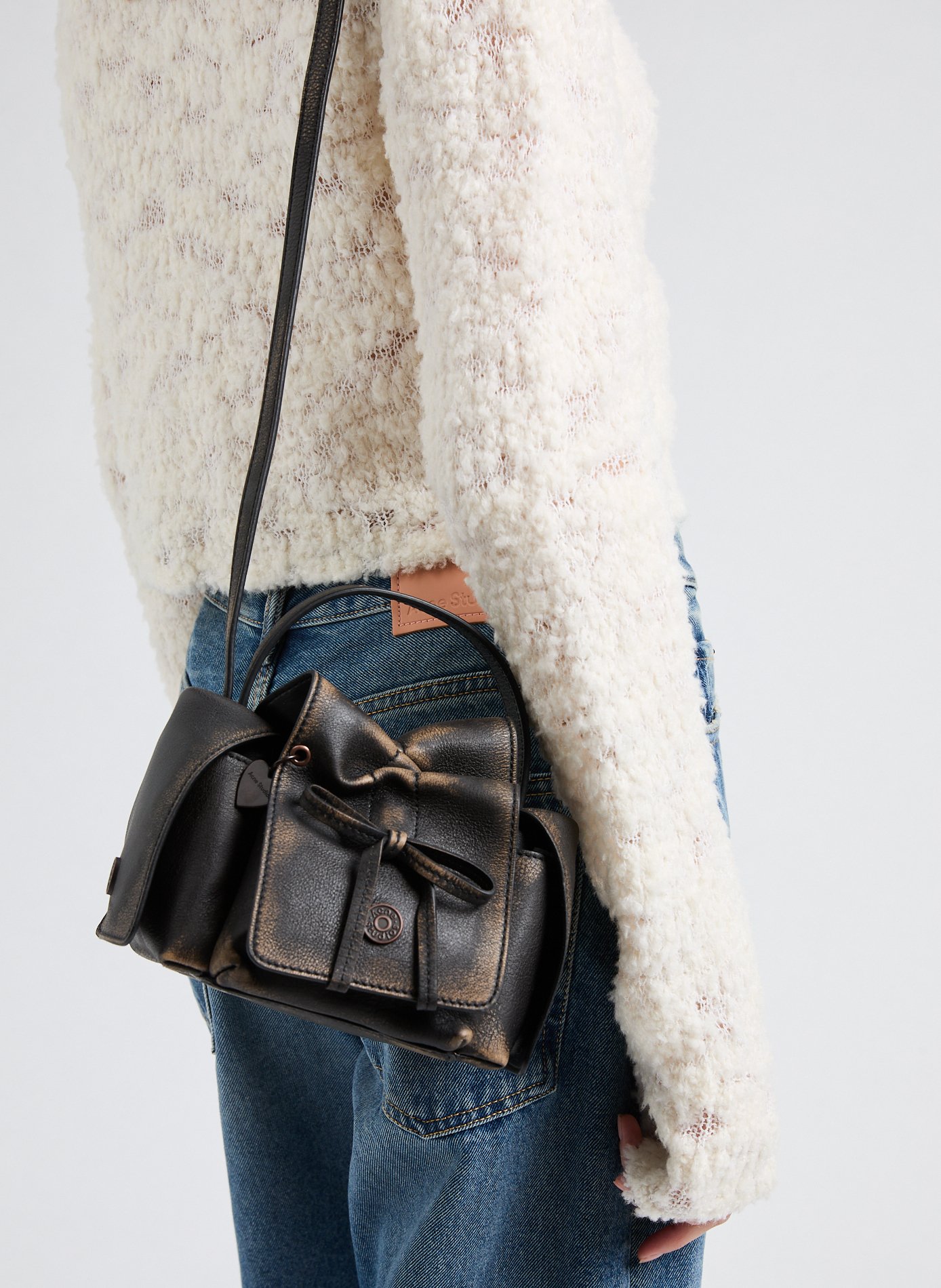 Mini sac bandoulière en cuir délavé ACNE STUDIOS Marron