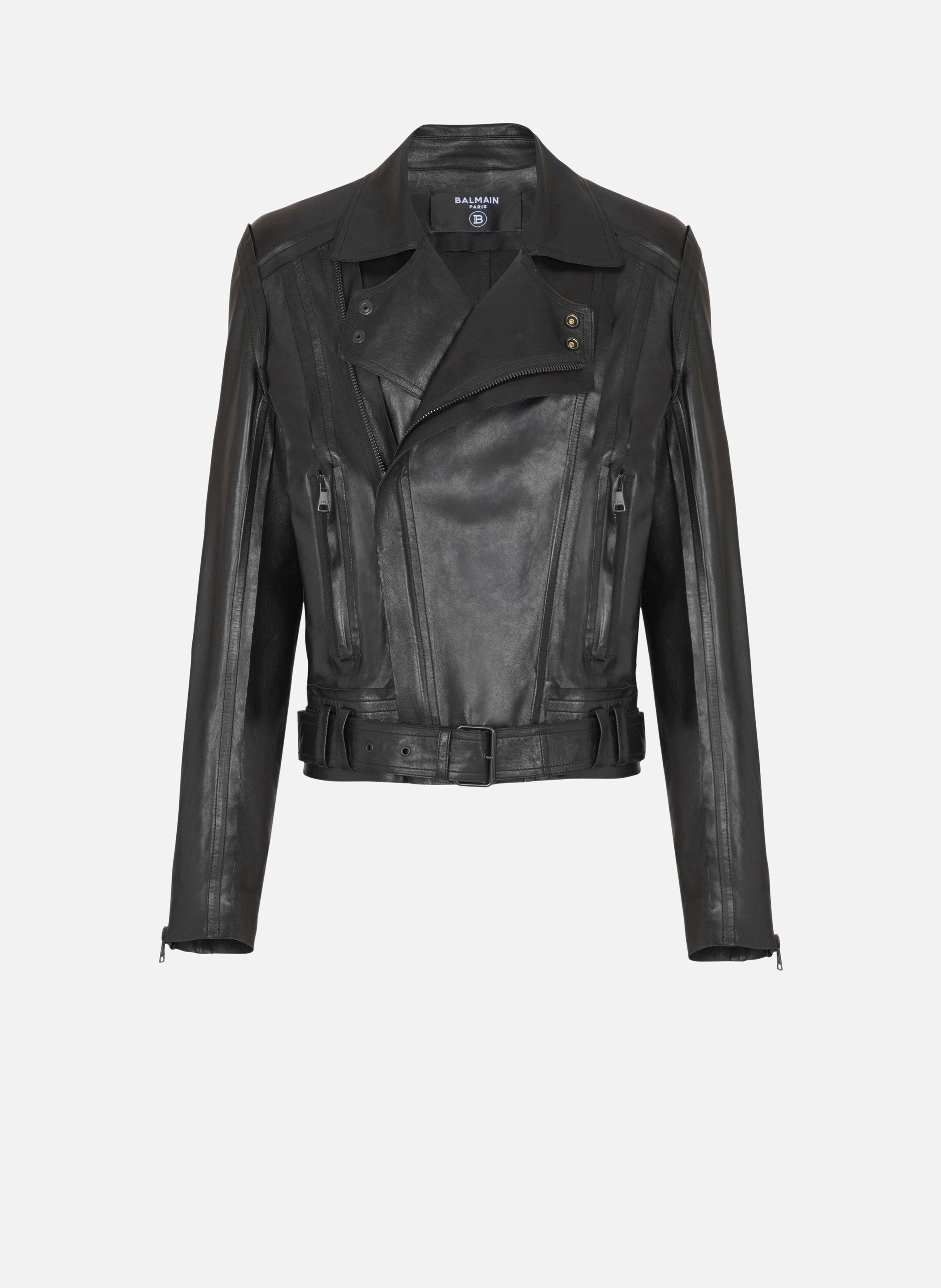 Veste biker légère en cuir d'agneau Noir
