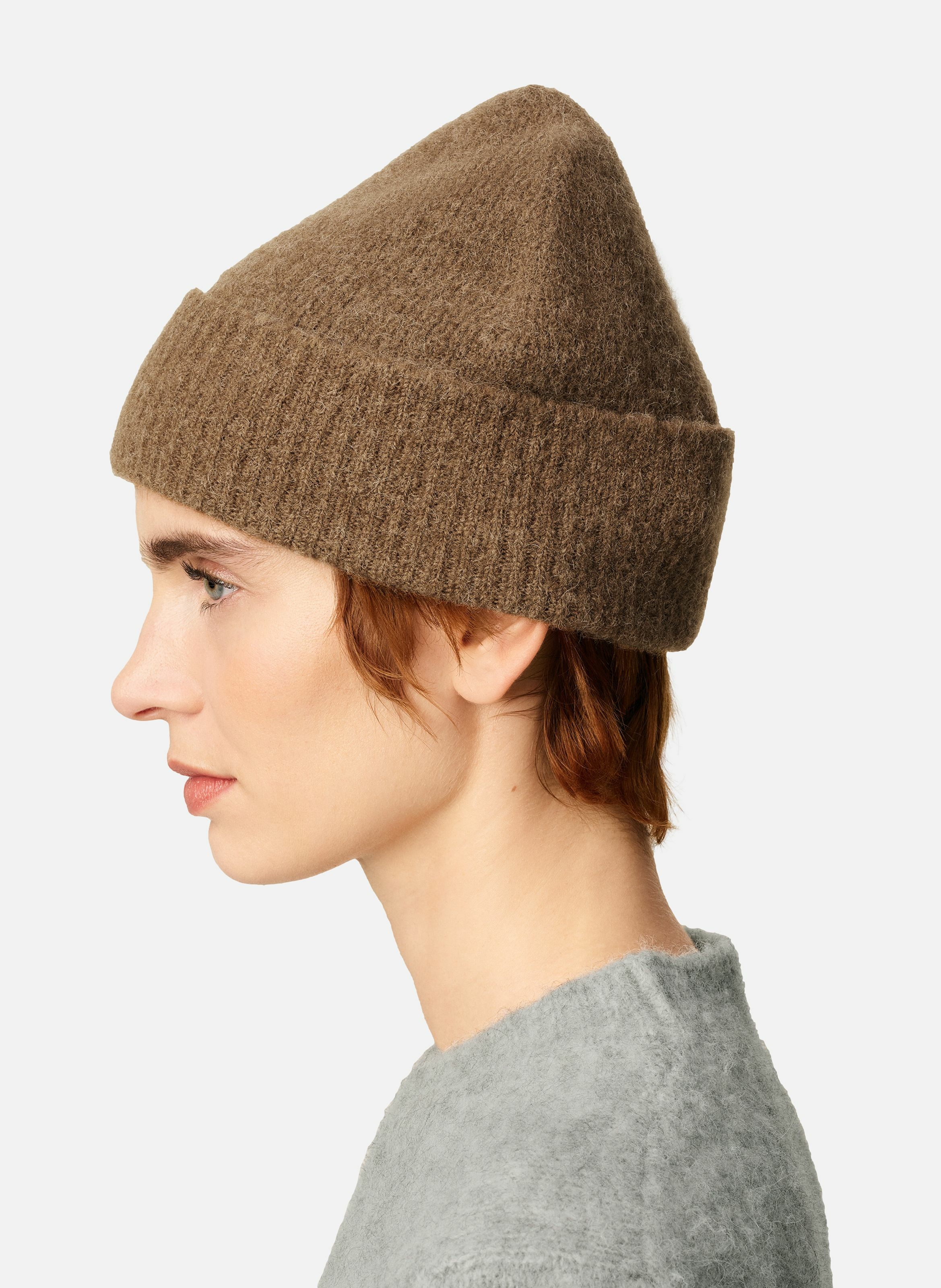 Bonnet ami de coeur en alpaga rayé unisexe AMI PARIS Marron