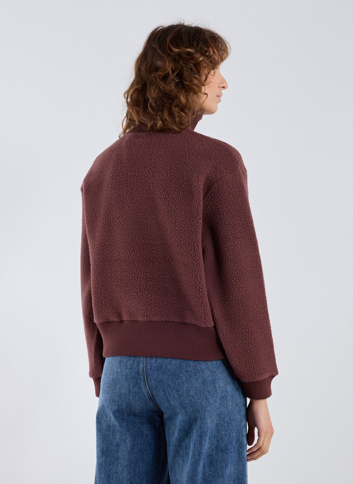 Pull shearling col zippé VARLEY Marron