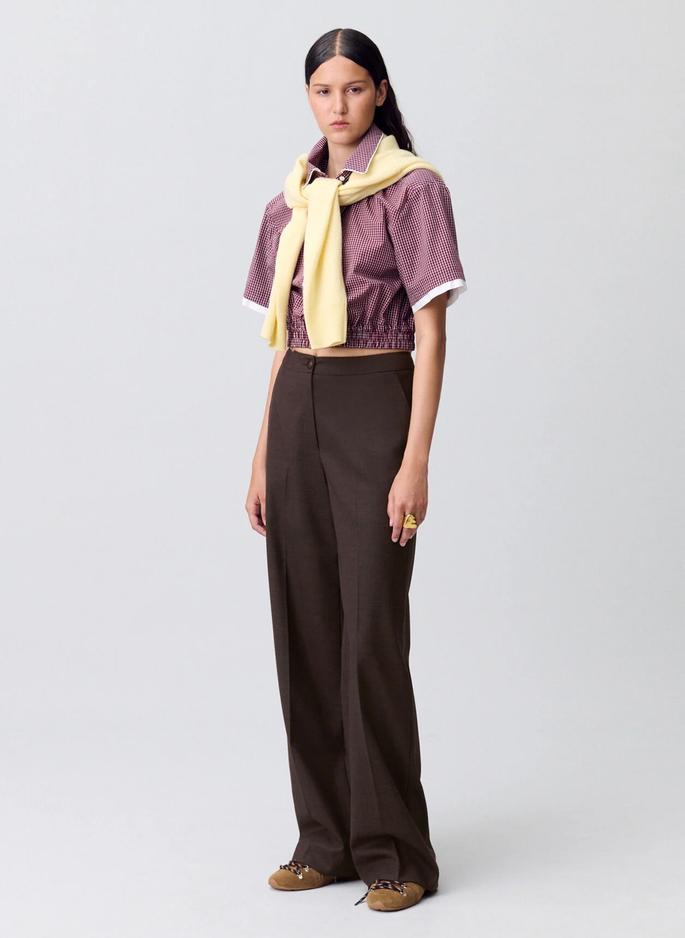 Pantalon droit uni en laine mélangée pistouni CLAUDIE PIERLOT Marron