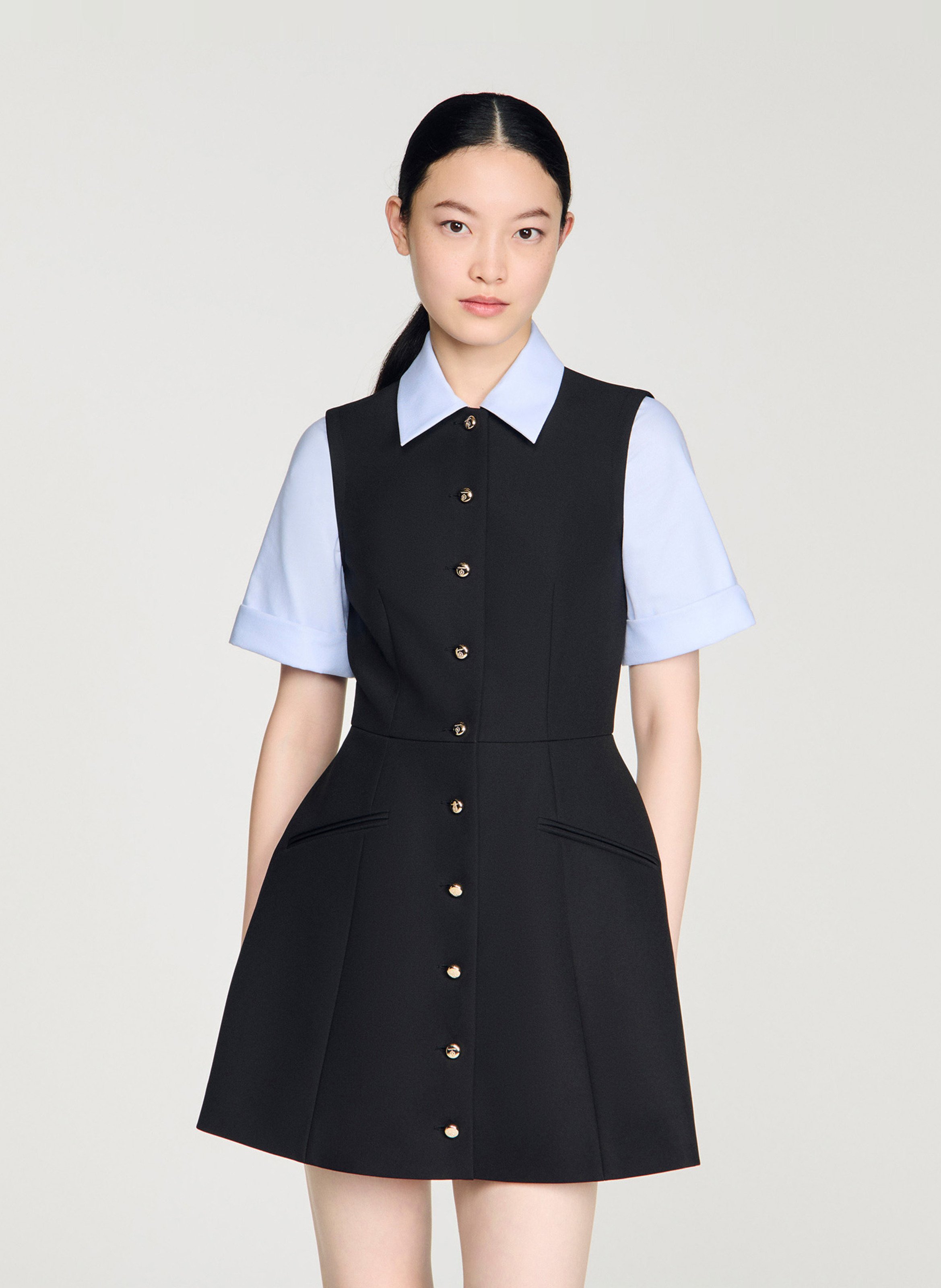 Robe courte col classique 2 en 1 SANDRO Noir