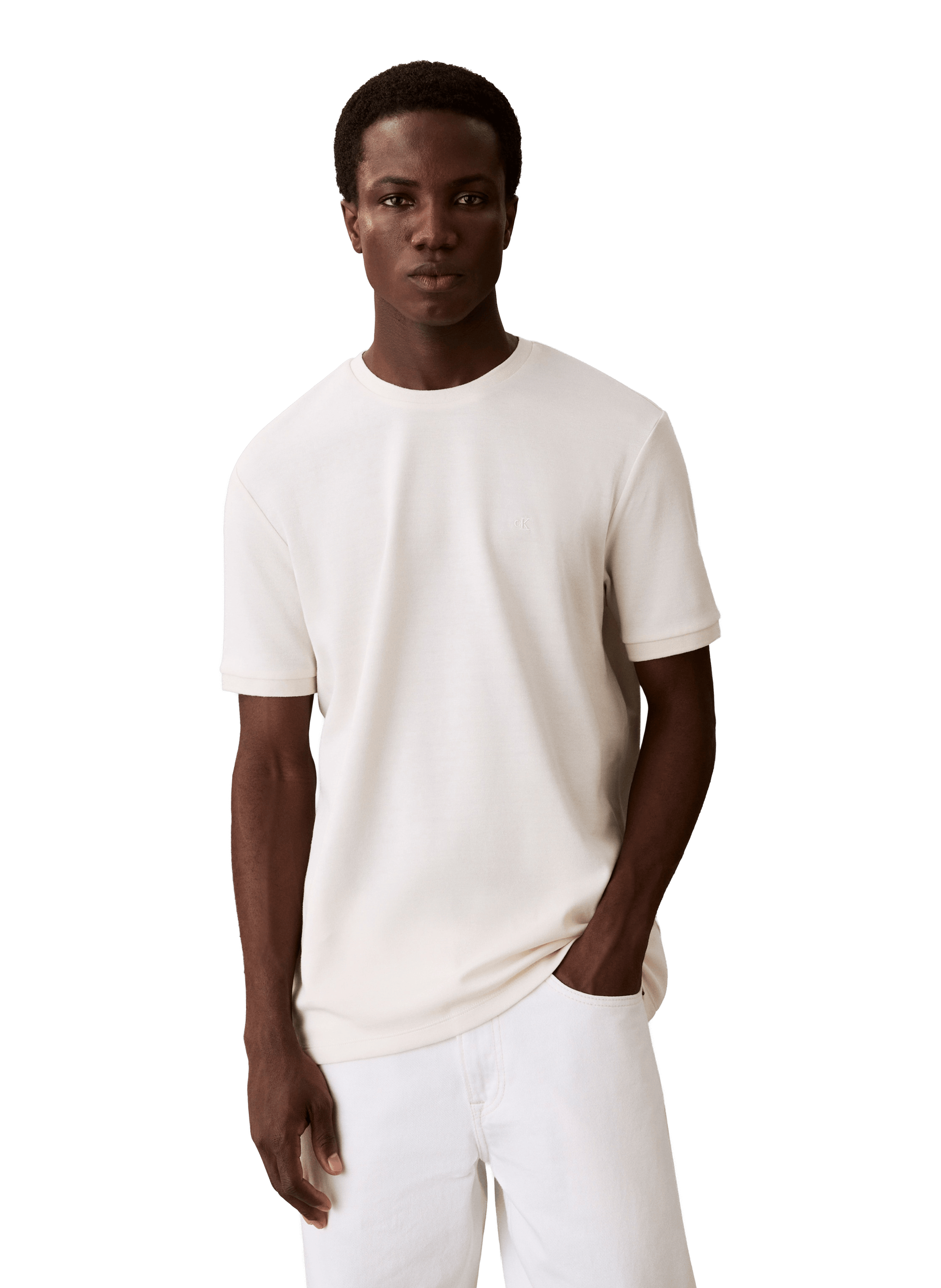 T-shirt manches courtes en coton mélangé CALVIN KLEIN Beige