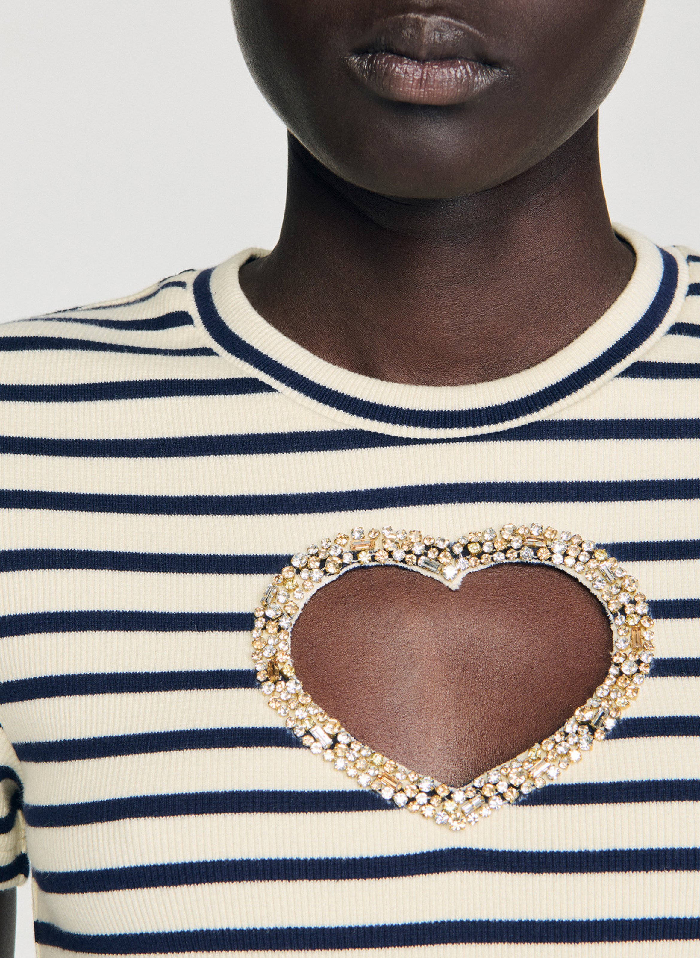 Tee-shirt col rond à rayures SANDRO Beige