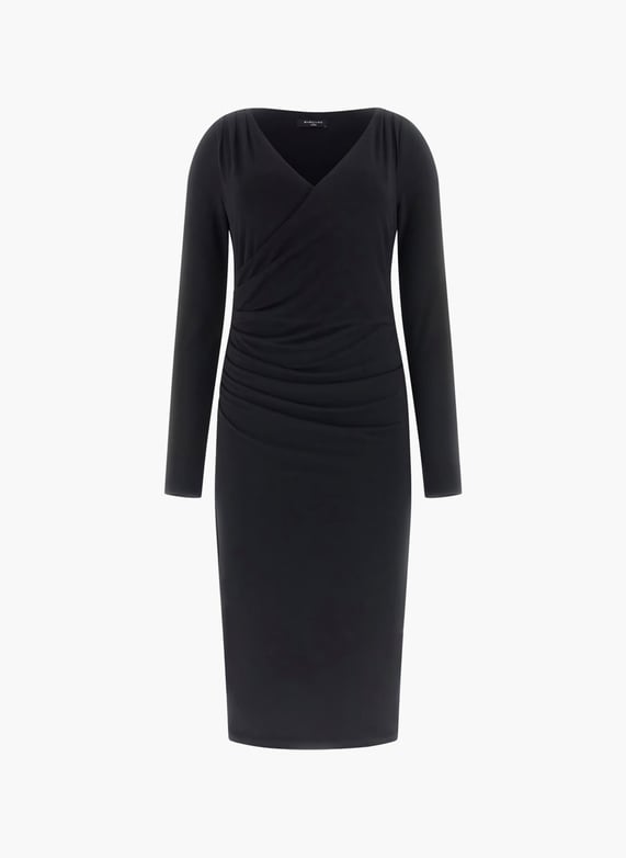 Midi dress with draped collar and long sleeves Black Guess - Women | Printemps Midi dress with draped collar and long sleeves Black Guess - Women | Printemps