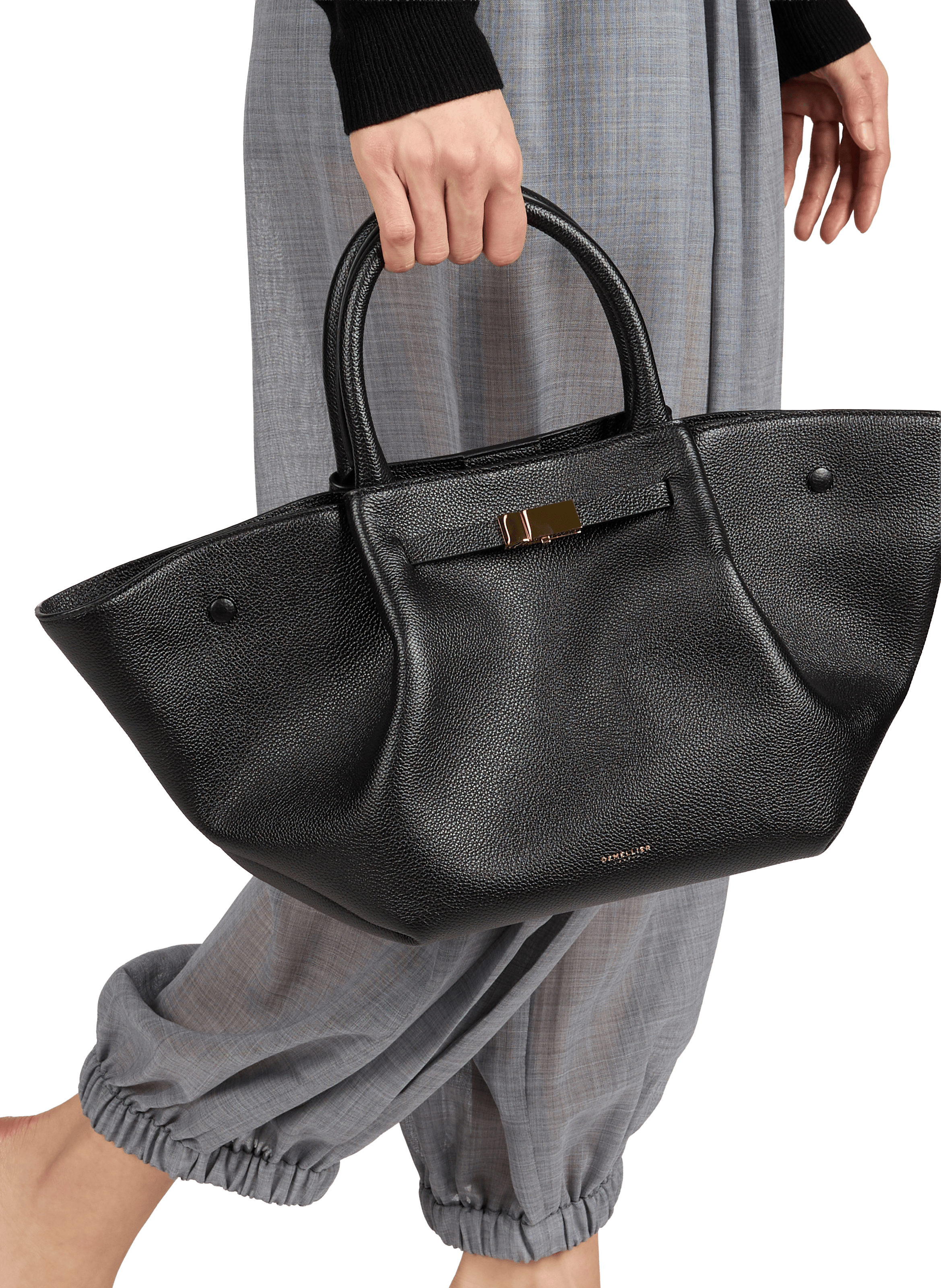 Striped leather handbag DEMELLIER LONDON Black