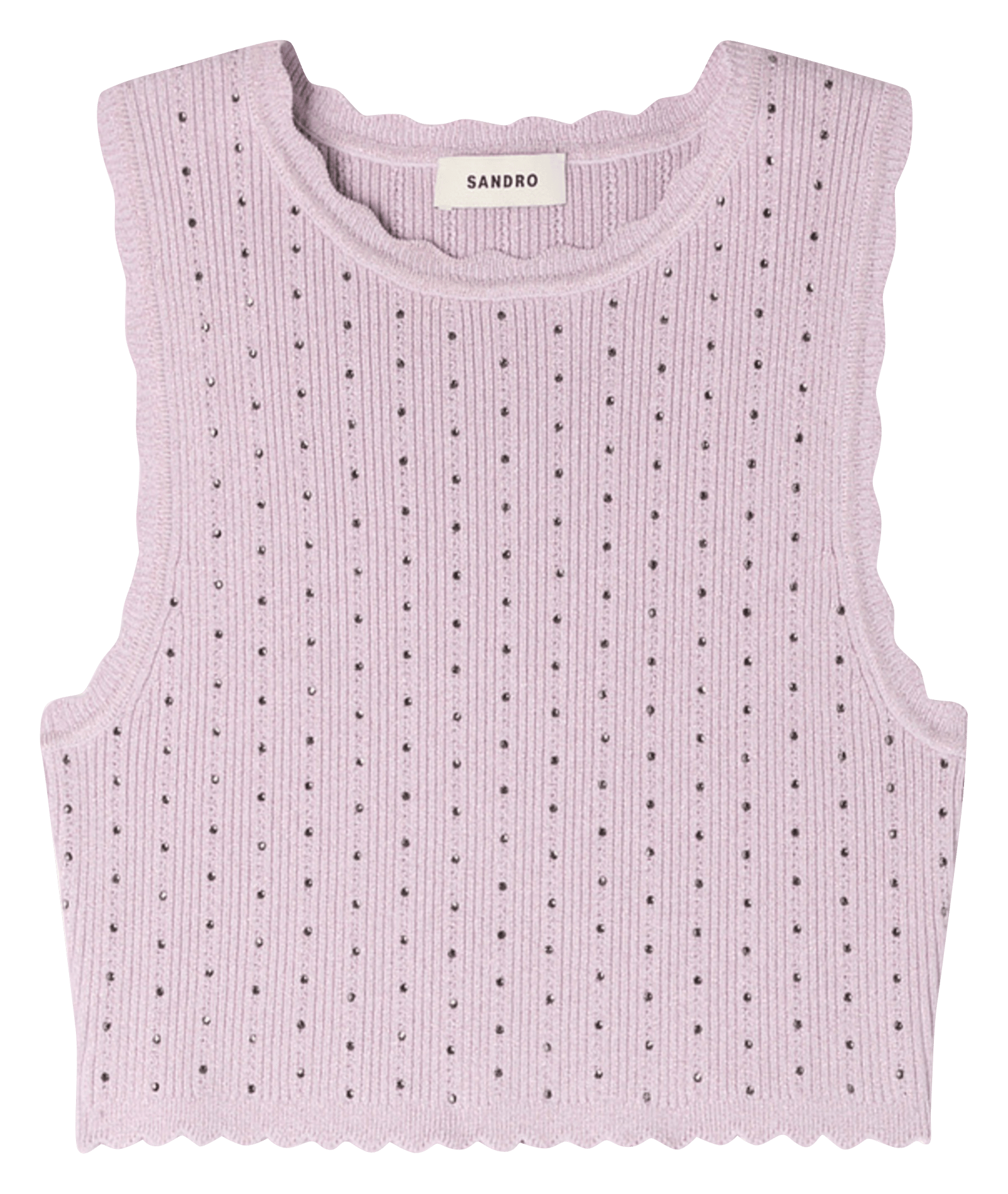 Top ajusté col rond en maille strassée SANDRO Violet