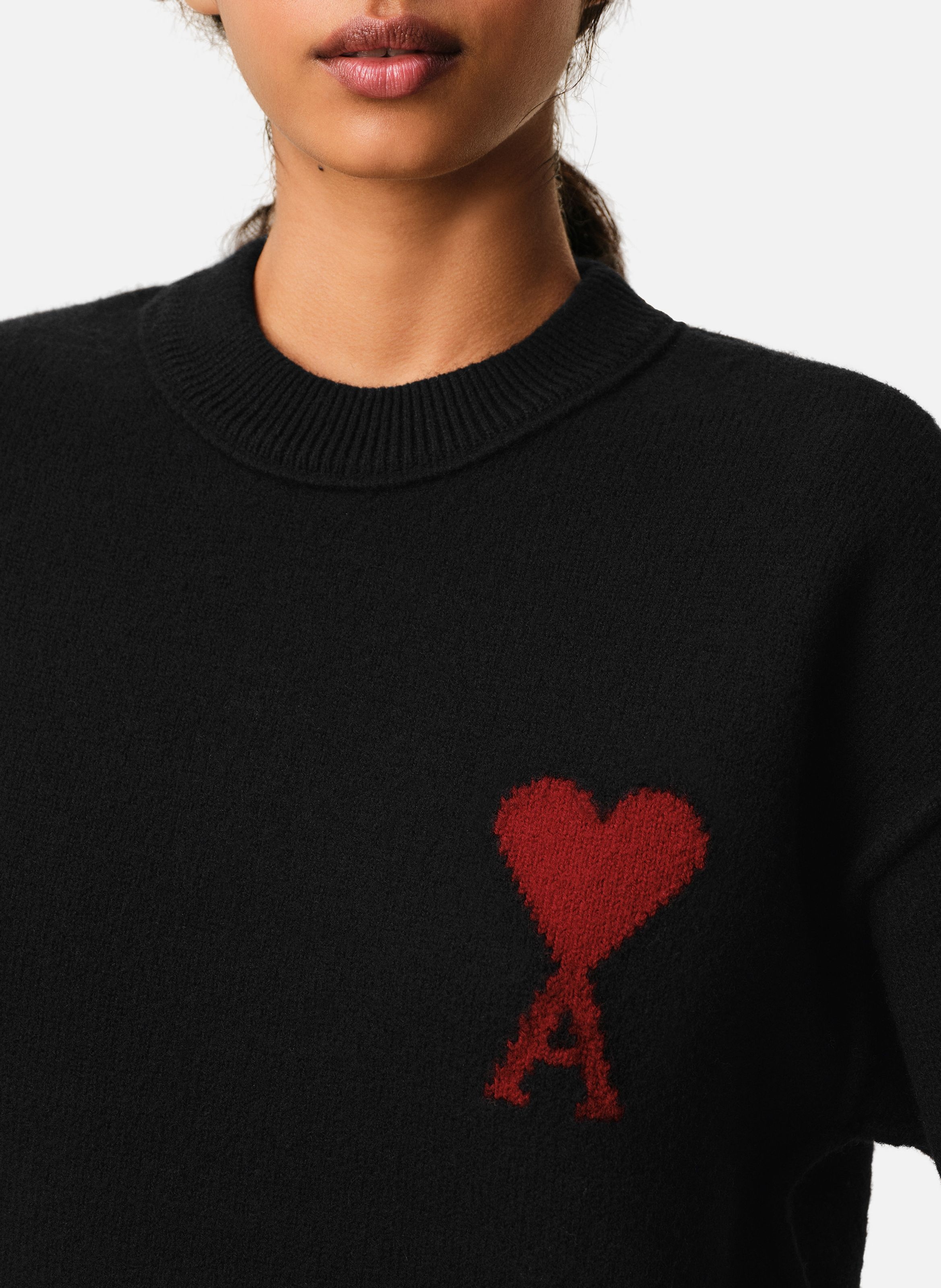 Pull Col Rond Ami De Coeur En Laine unisexe AMI PARIS Noir