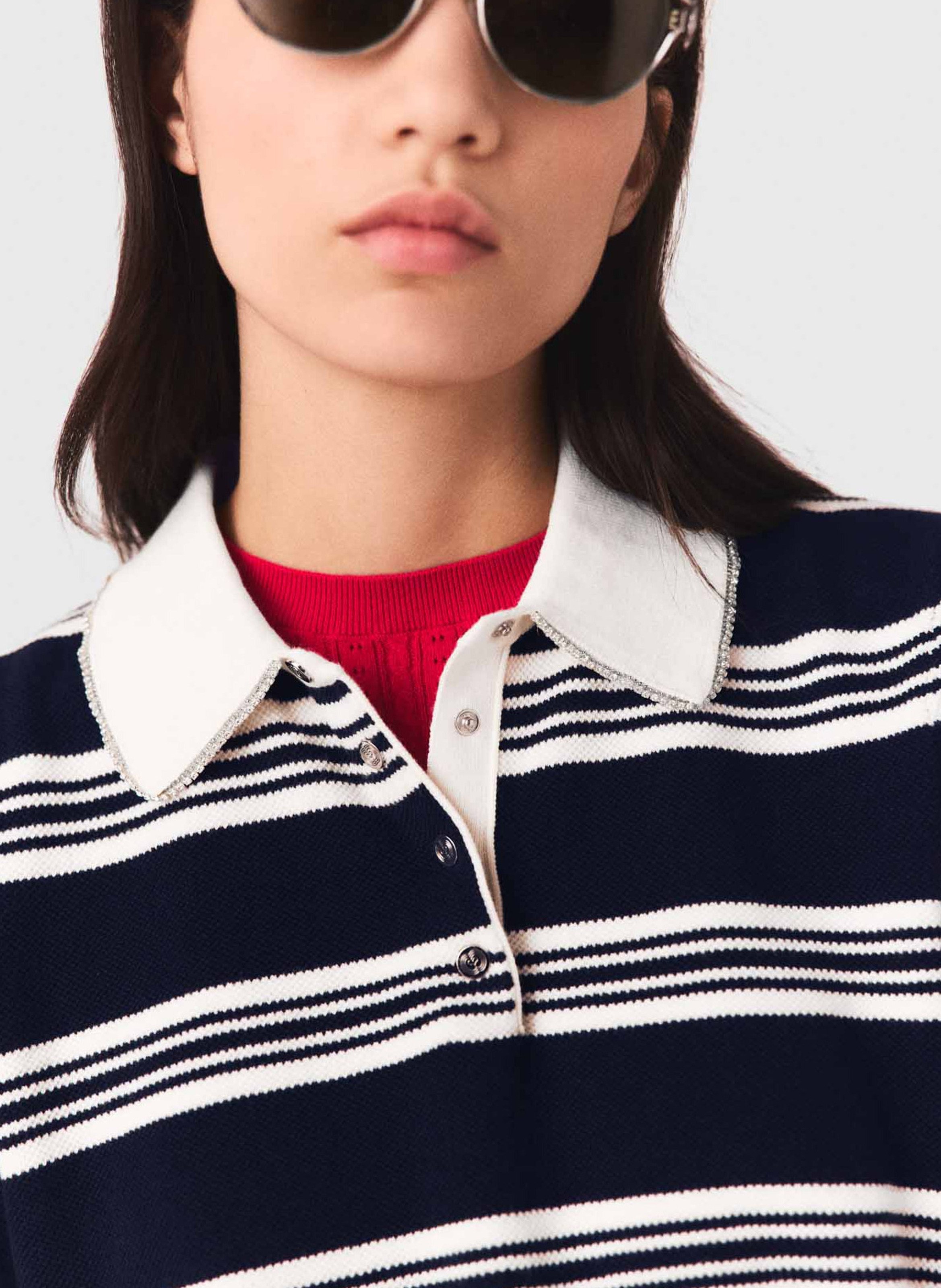 Polo en maille ajusté en coton mélangé MAJE Beige