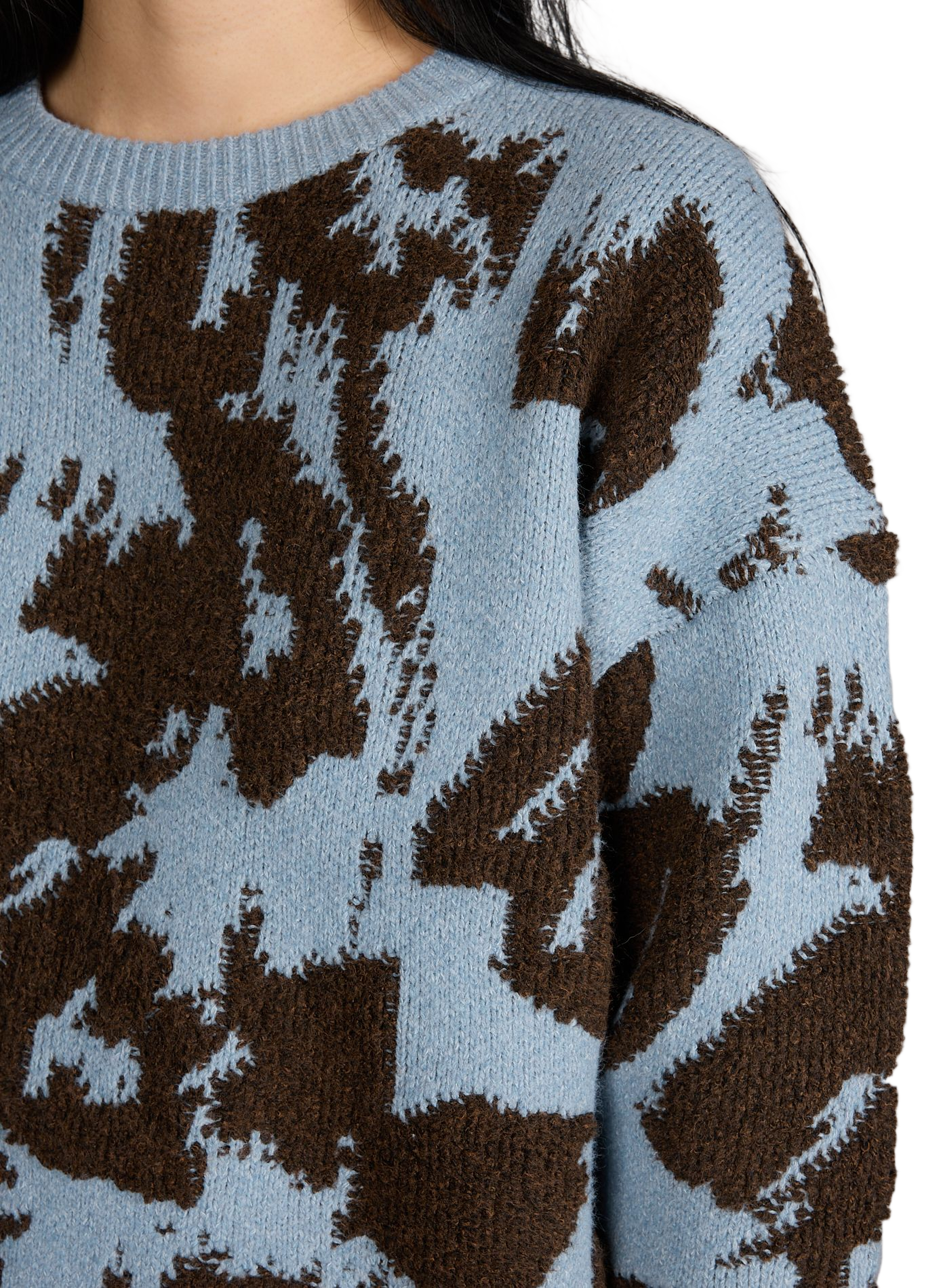 Pull ample col rond à motif TOPSHOP Bleu