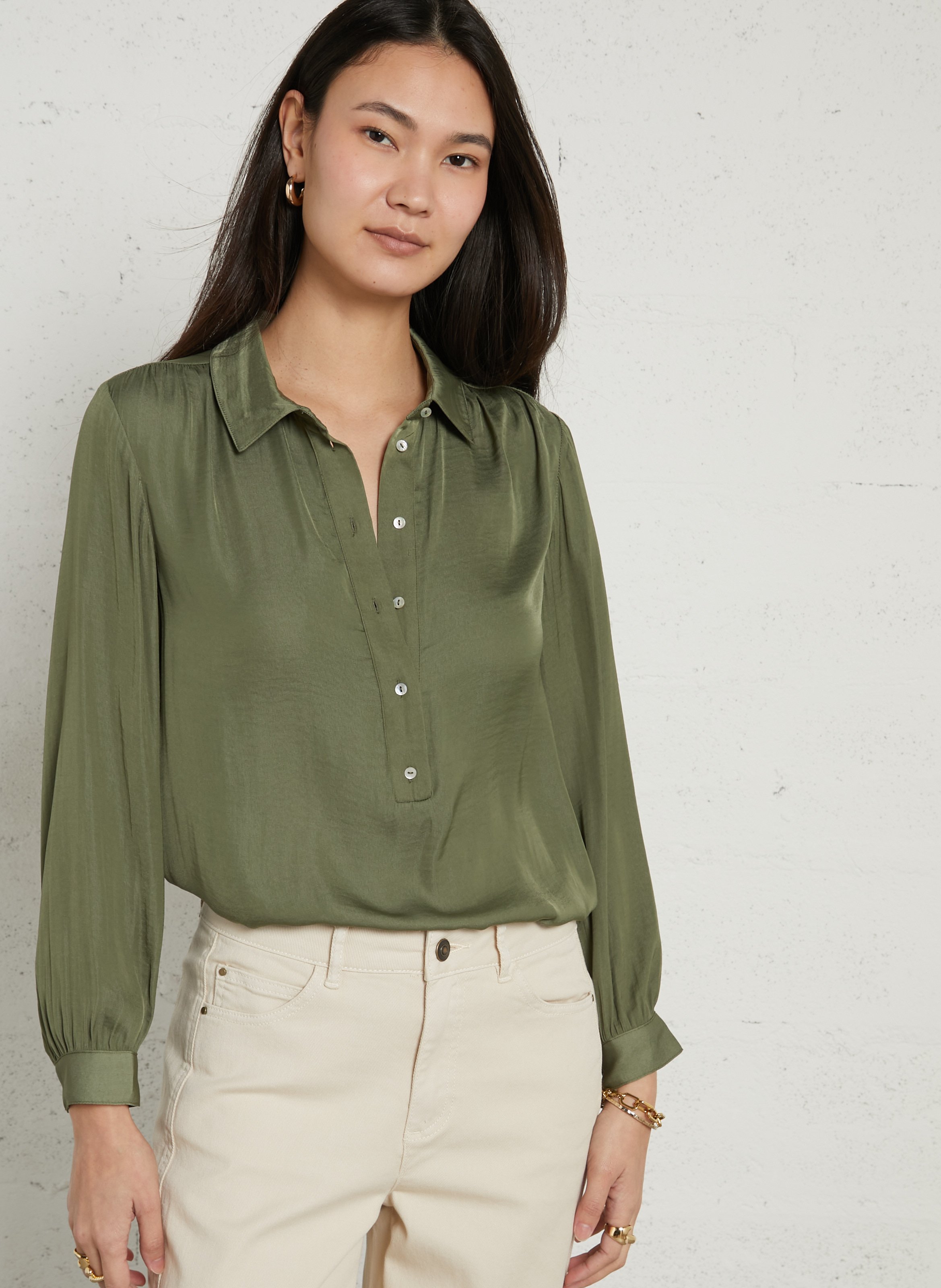 Chemise fluide boutonnée satinée babylon MAISON 123 Vert