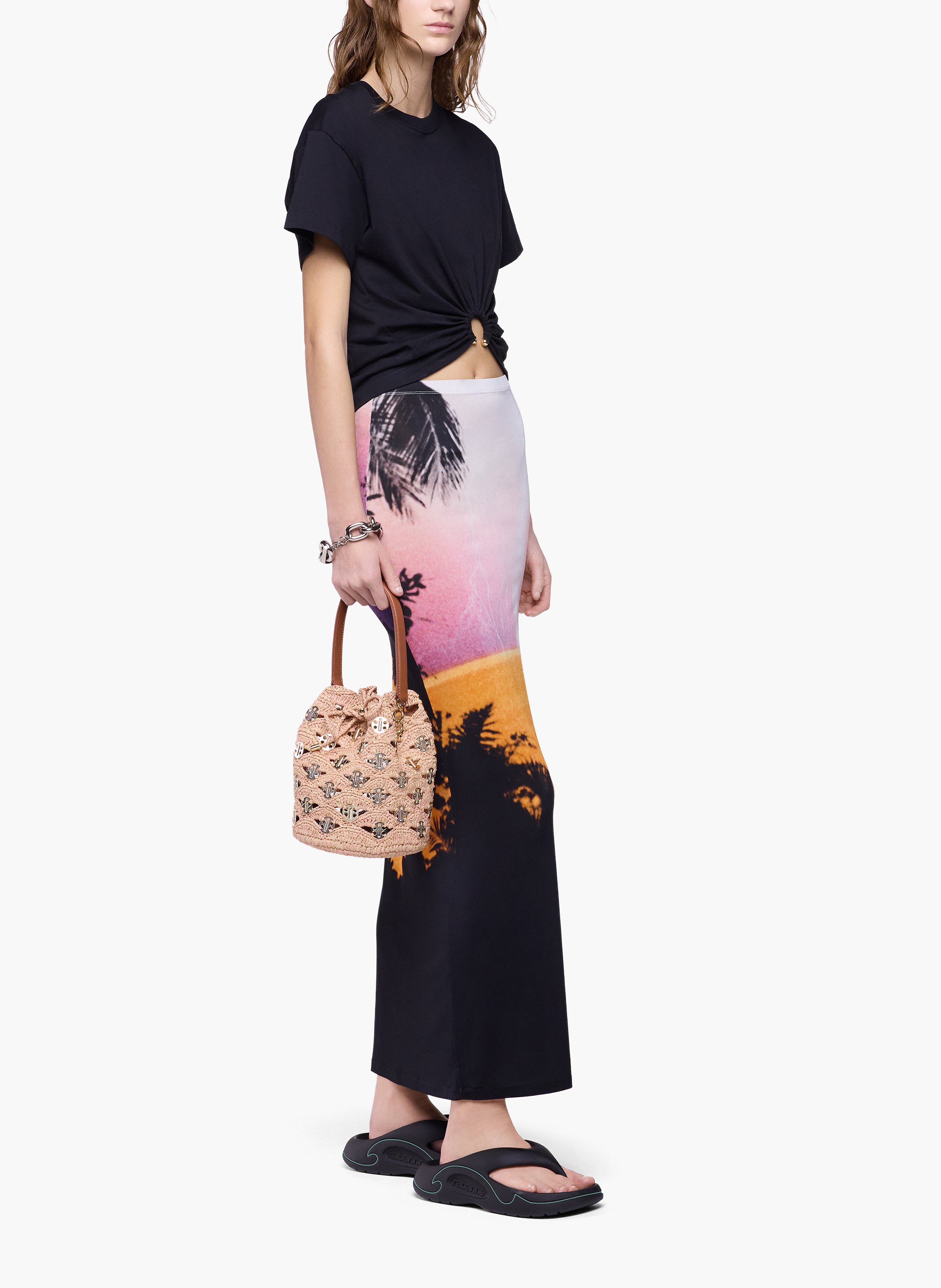 Jupe longue en jersey seconde peau imprimé RABANNE Orange