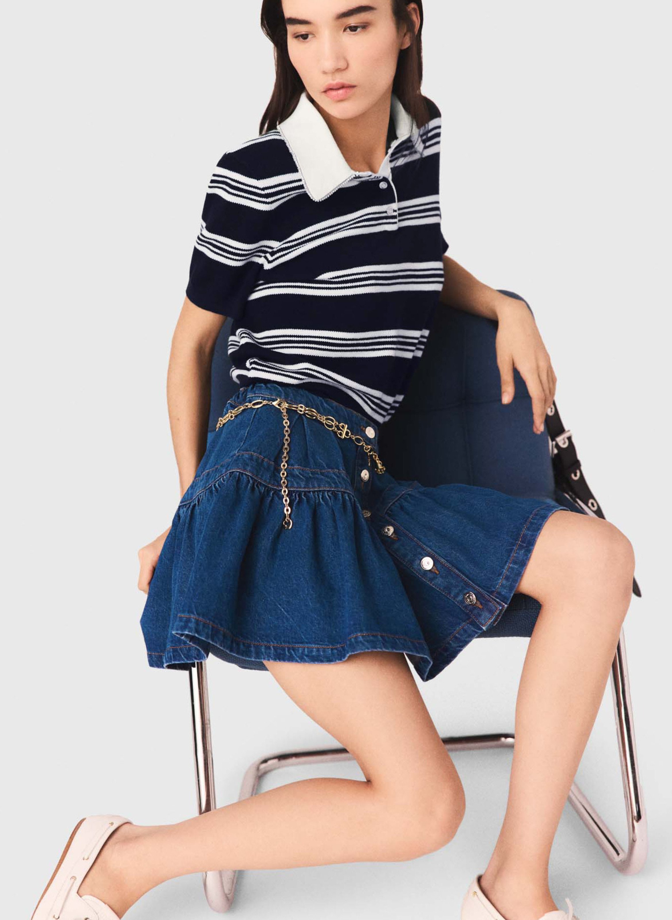 Jupe courte évasée en coton MAJE Bleu