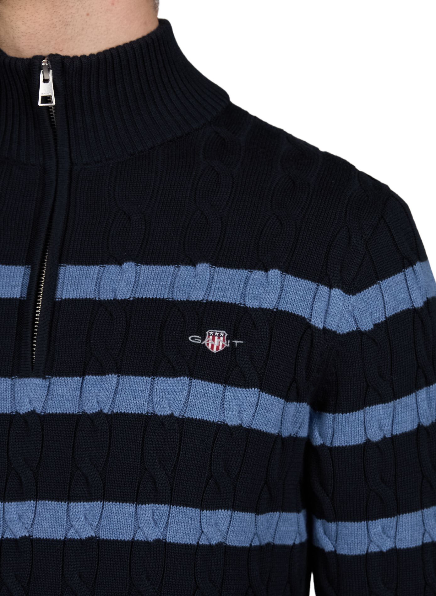 Pull en coton rayé à demi-zip GANT Bleu