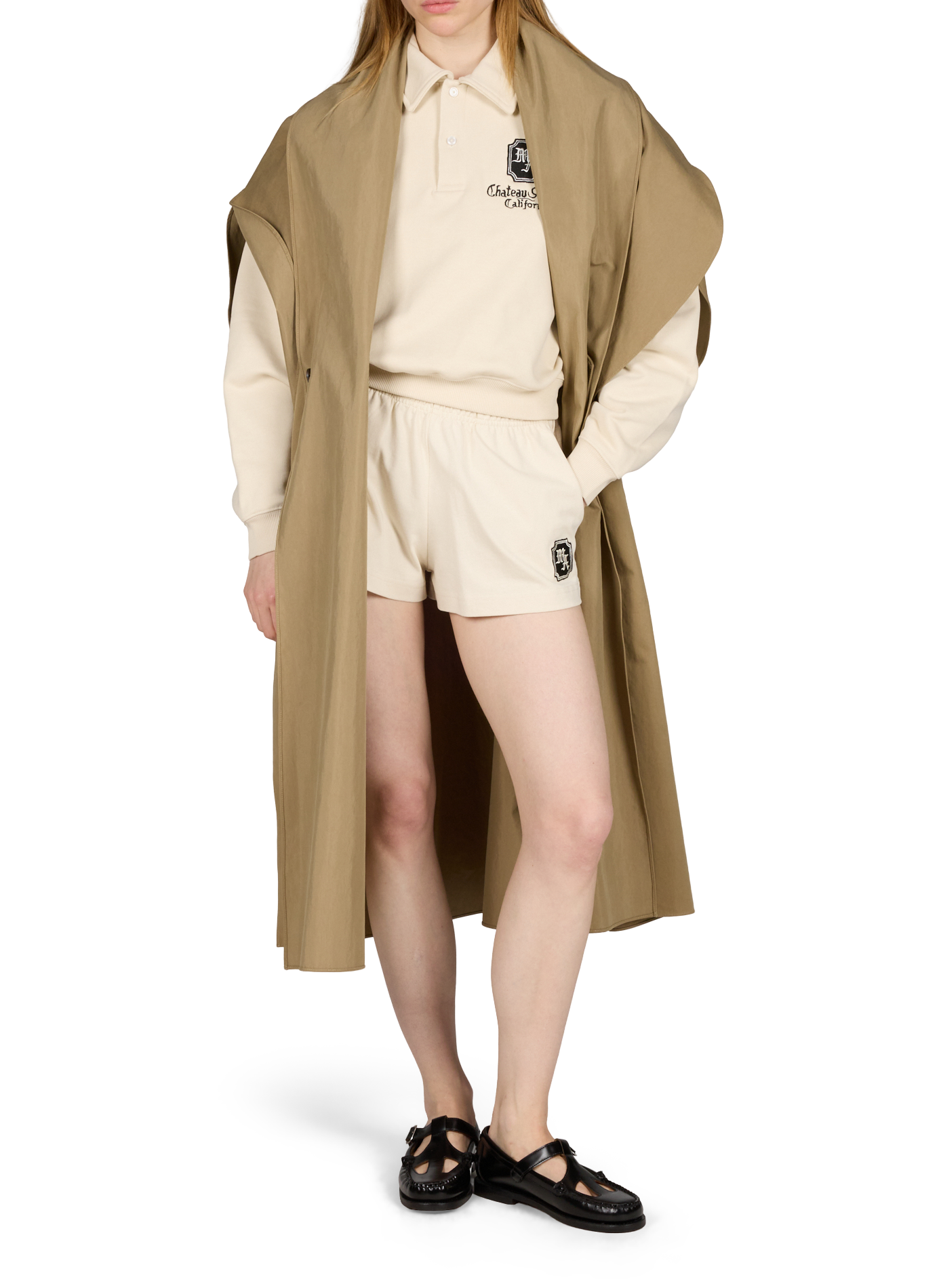 Trench cape sans manches en coton mélangé VIKTORIA CHAN Kaki