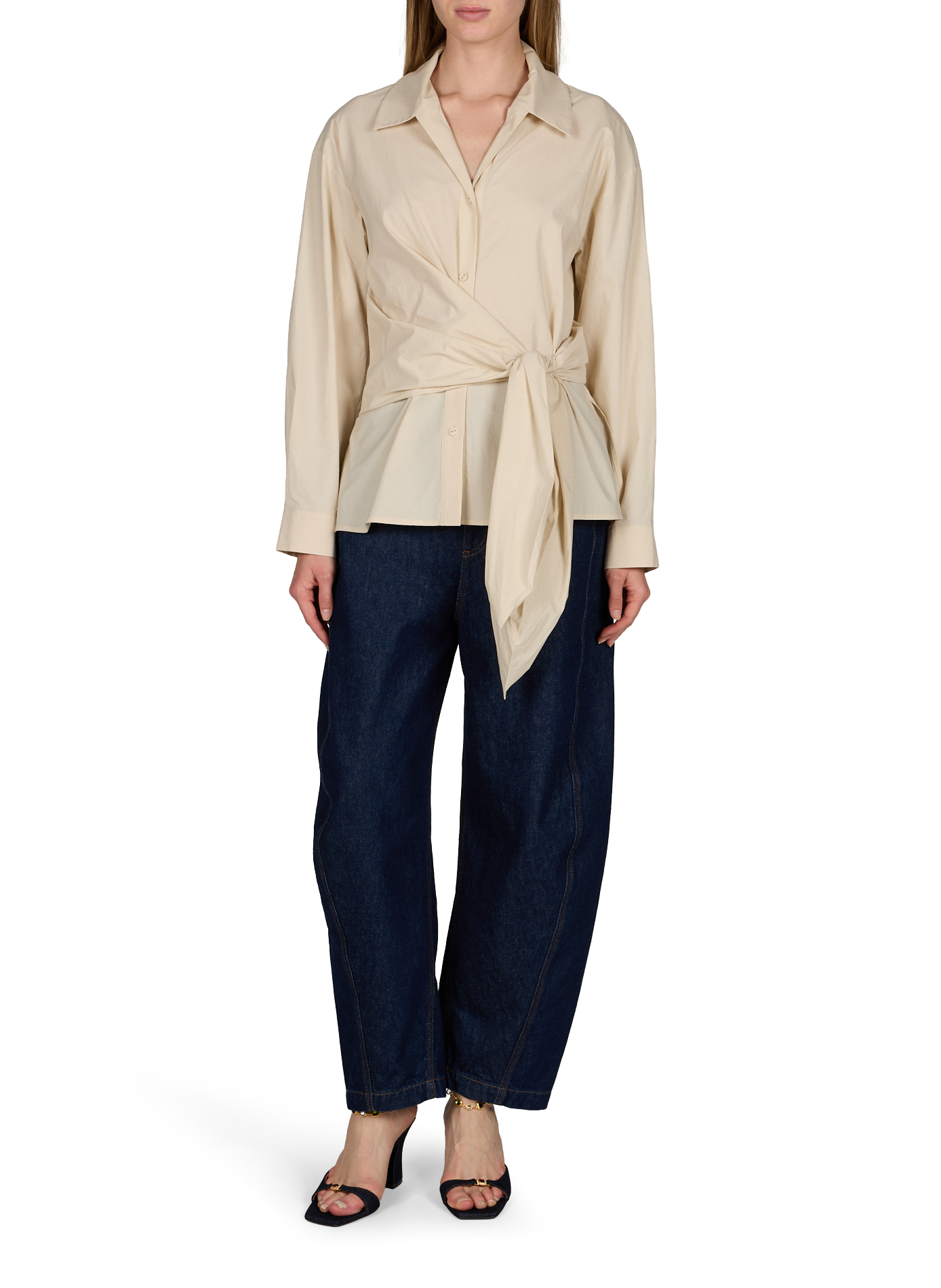 Asymmetrical shirt with side bow in cotton ADOLFO DOMINGUEZ Beige