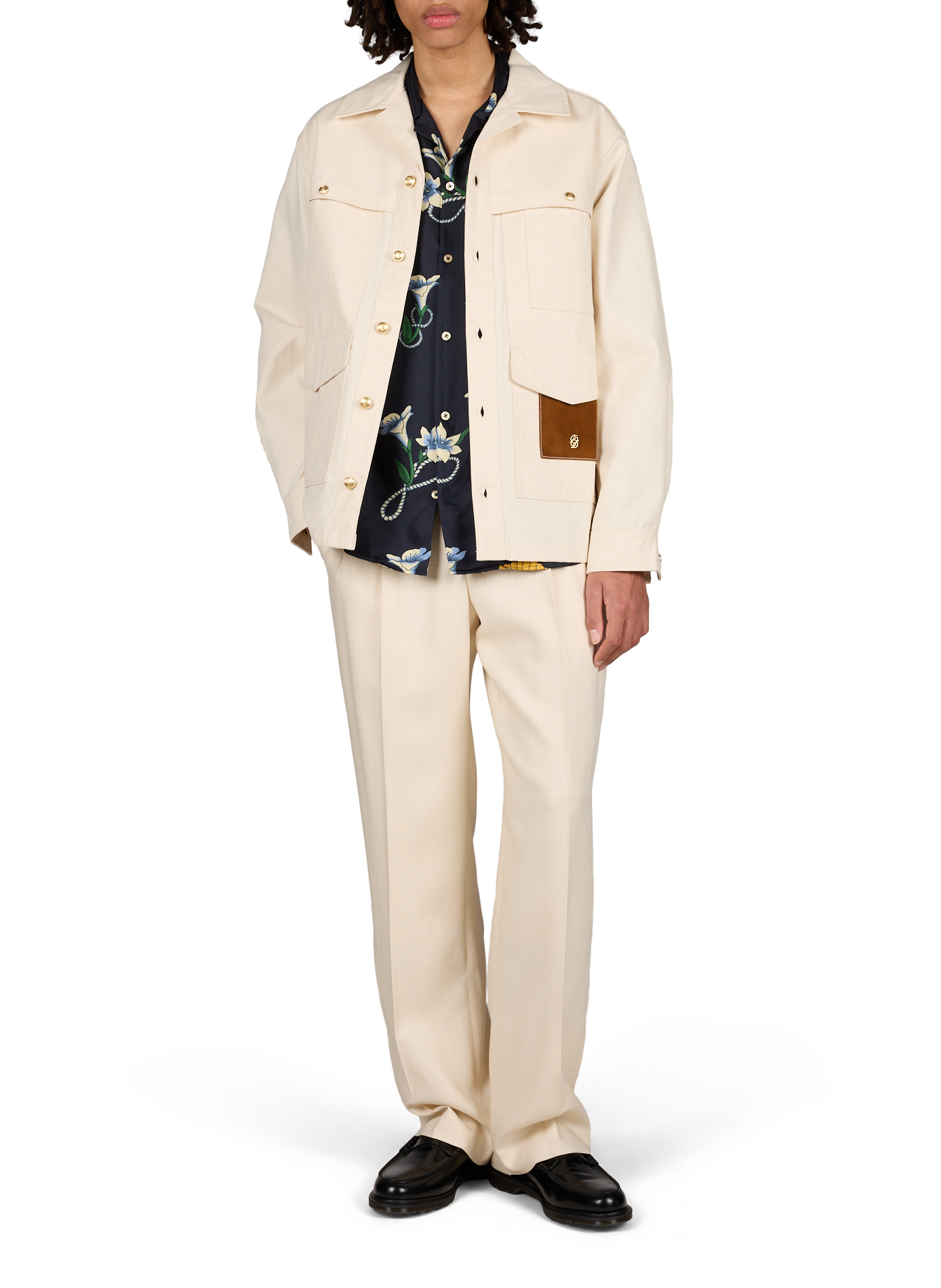 Cuban collar cotton jacket DROLE DE MONSIEUR Beige