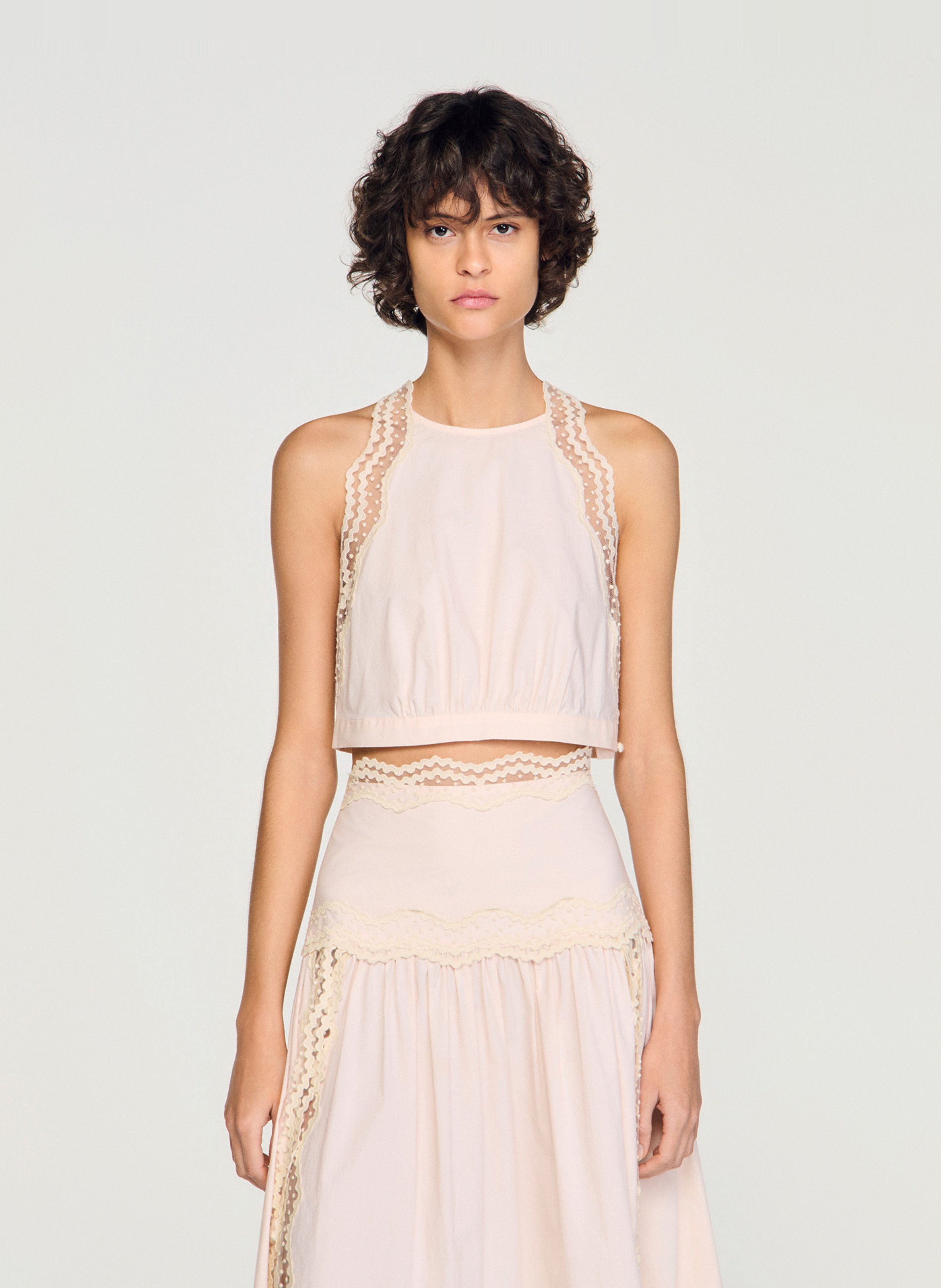 Top col rond en coton SANDRO Rose