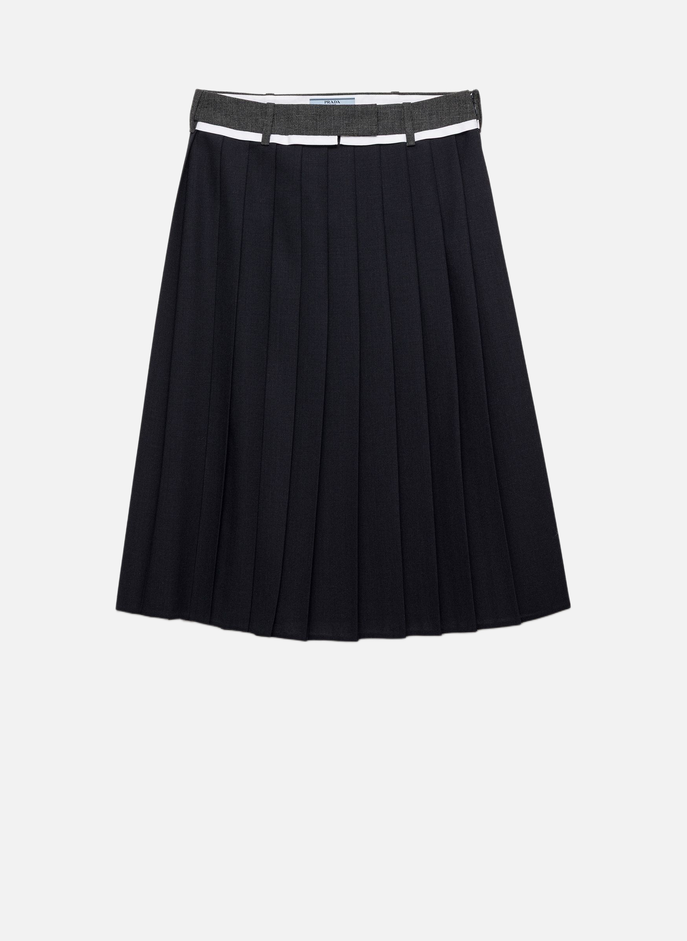 Jupe midi plissée à point de raphia PRADA Bleu