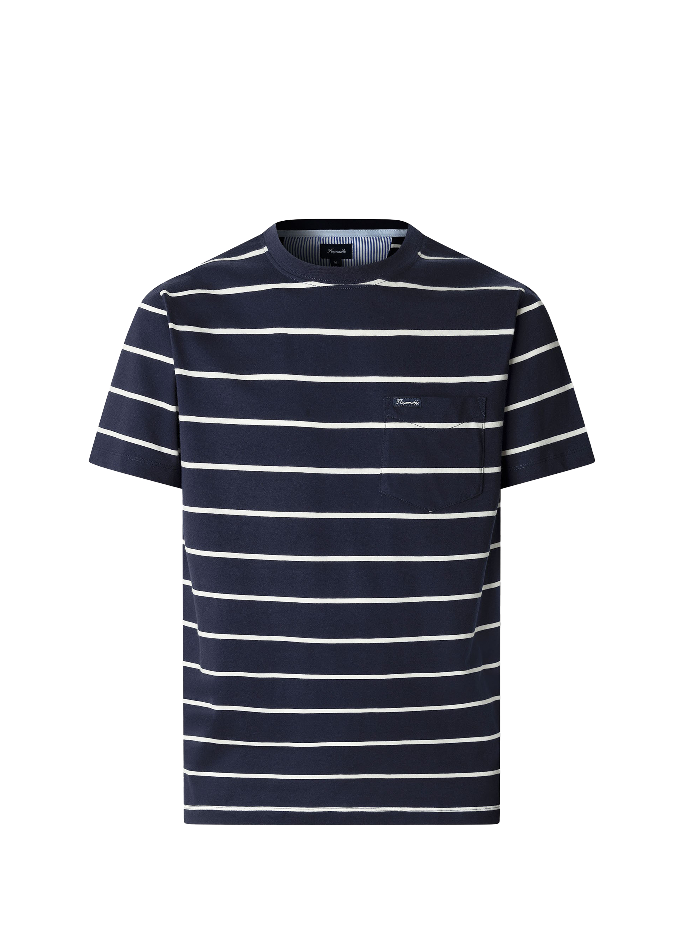 Round neck cotton brand t-shirt FACONNABLE Blue