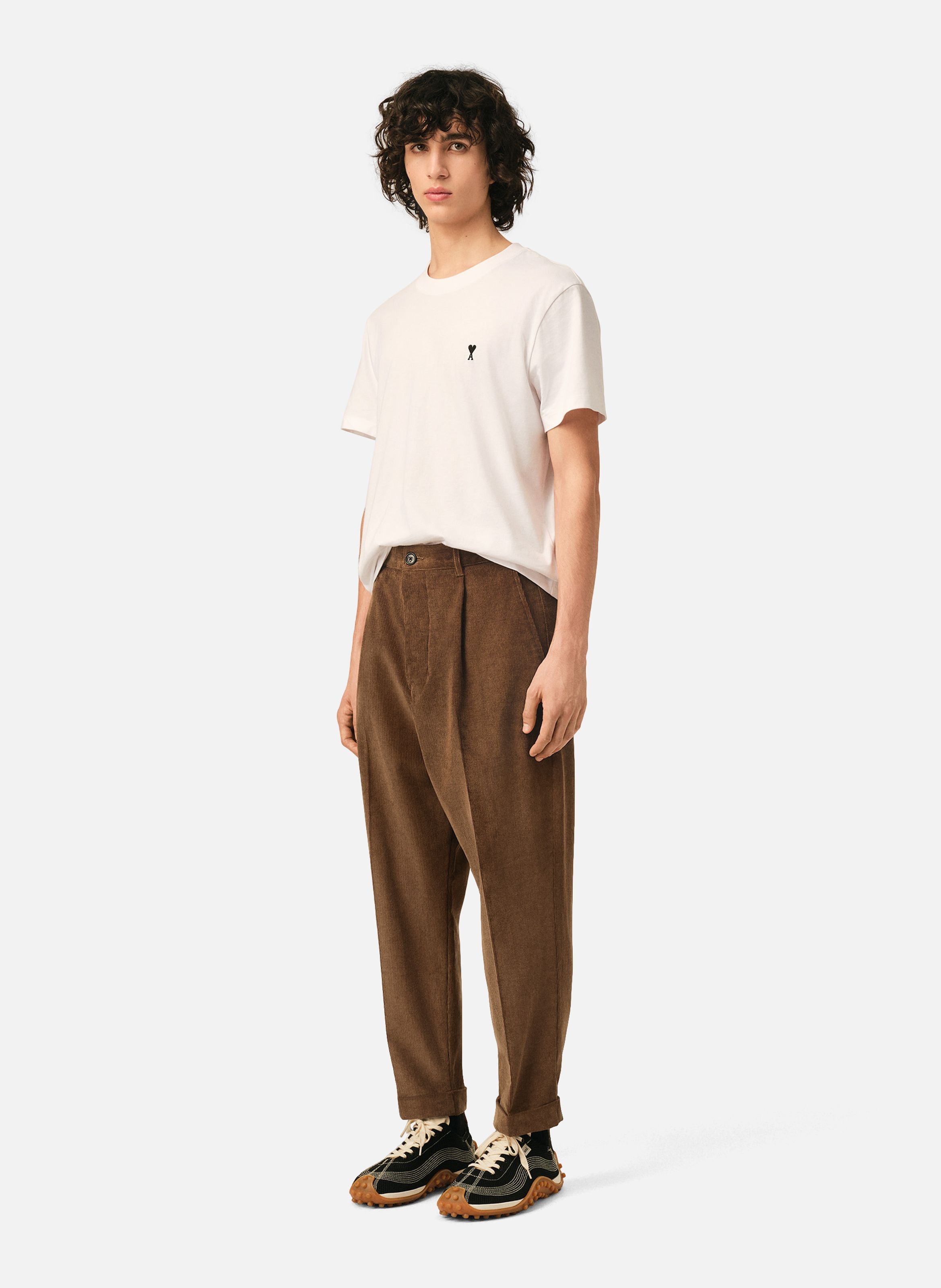 Pantalon coupe carotte en velours de coton AMI PARIS Marron